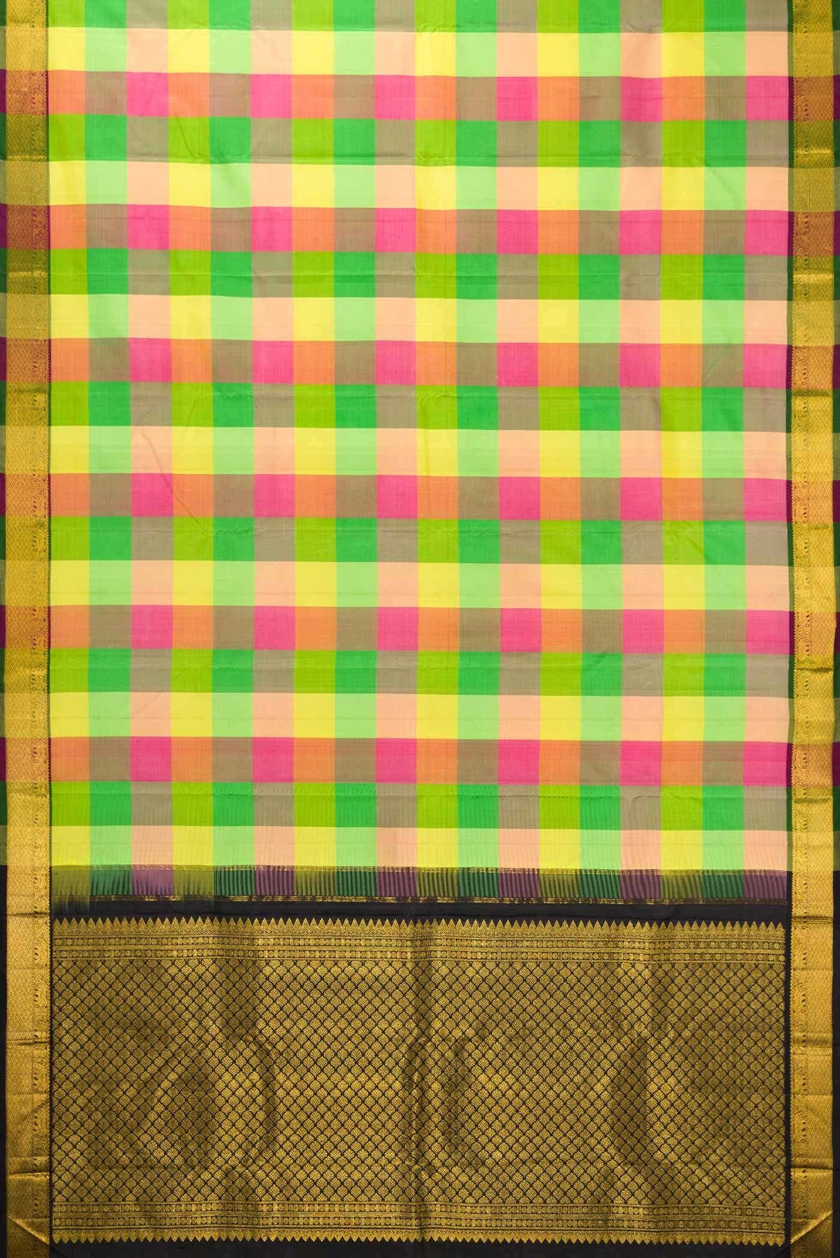 Pure Silk Pure Zari Yellow, Green and Pink Dual Tone Kanchipuram Saree