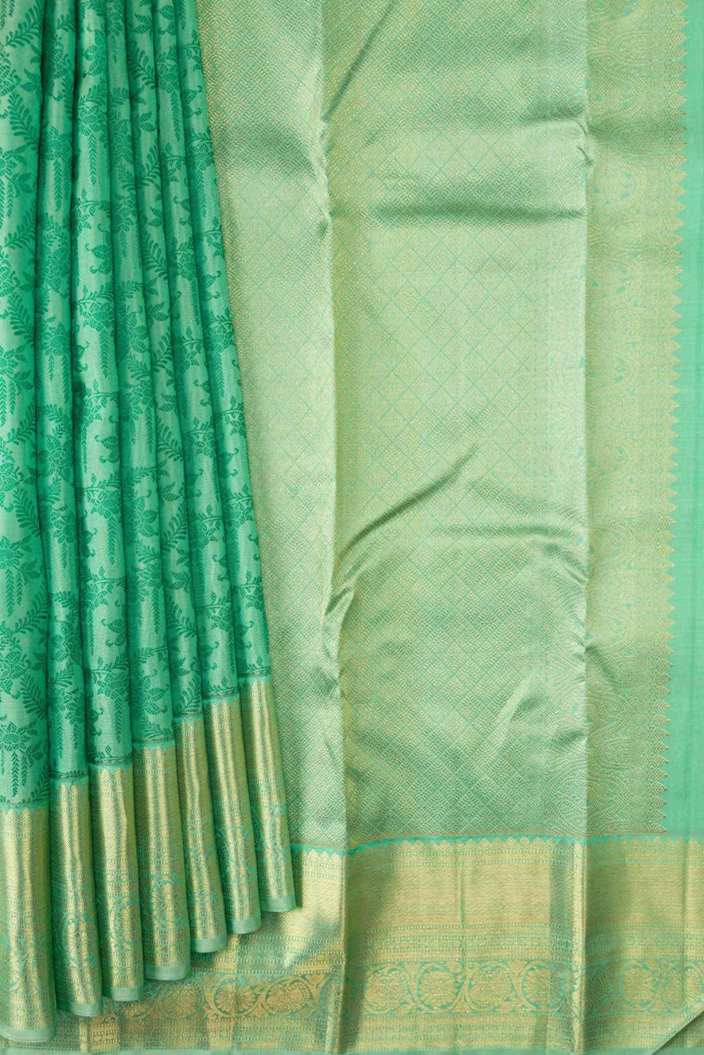 Pure Silk Pure Zari Green Dual Tone Kanchipuram Saree