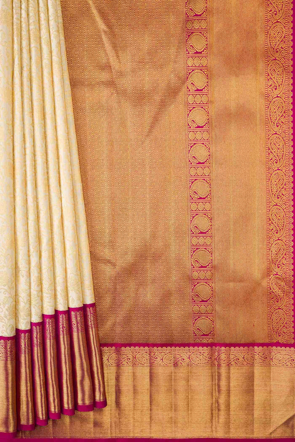 Pure Silk Pure Zari Off White Dual Tone Kanjivaram Saree