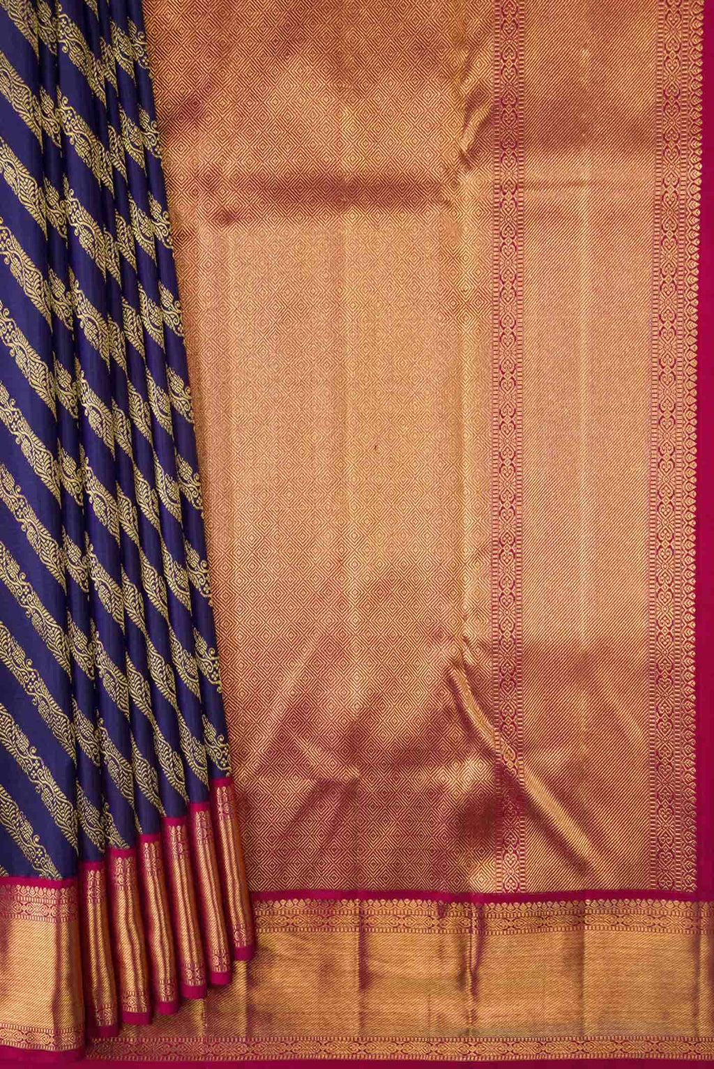 Pure Silk Pure Zari Navy Blue Dual Tone Kanjivaram Saree