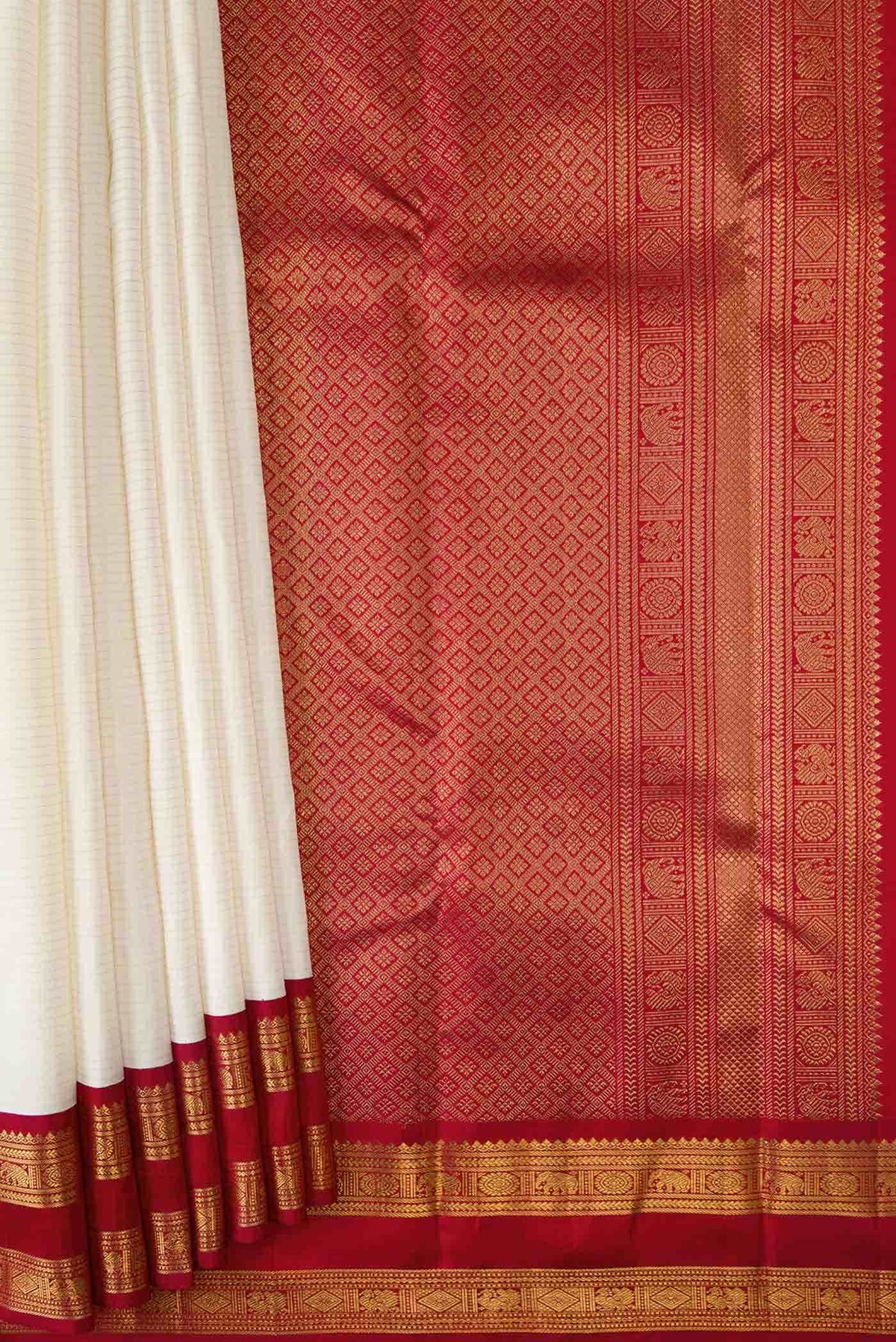Pure Silk Pure Zari Off White Dual Tone Kanchipuram Saree