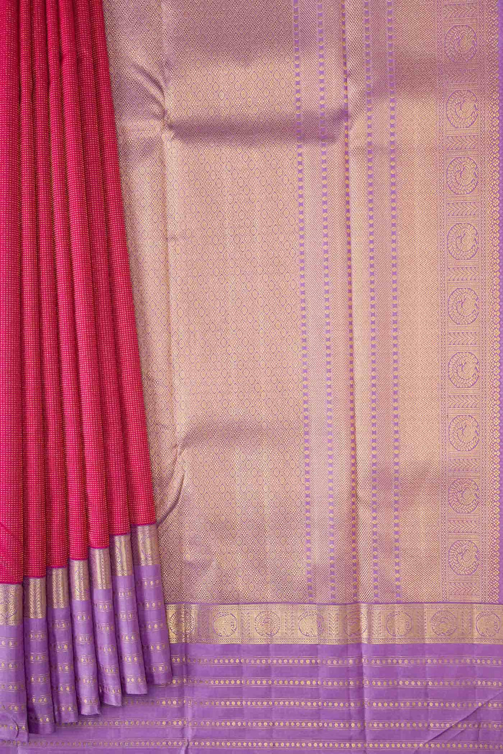 Dark Pink Dual Tone Kanjivaram Silk Saree