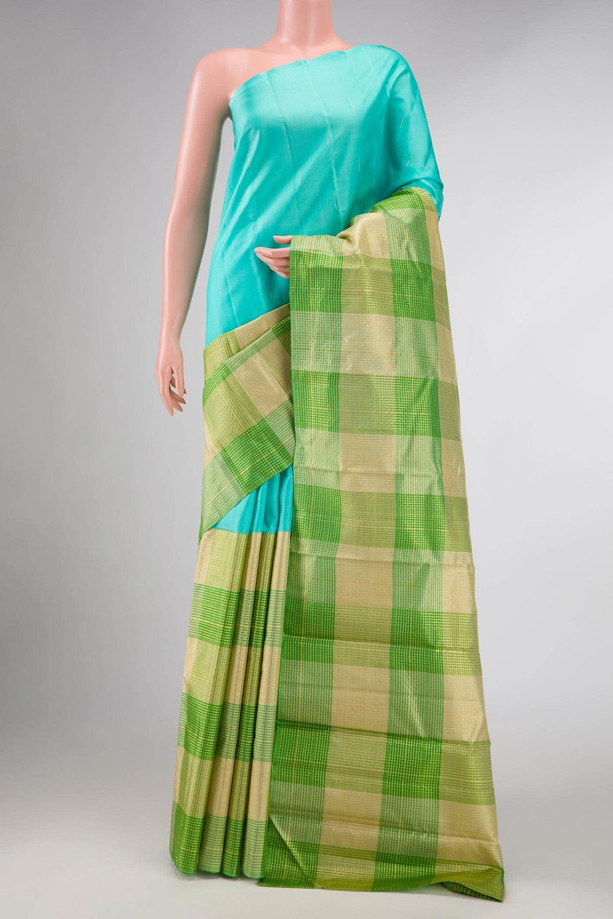 Sky Blue and Green Dual Tone Kanjivaram Silk Saree