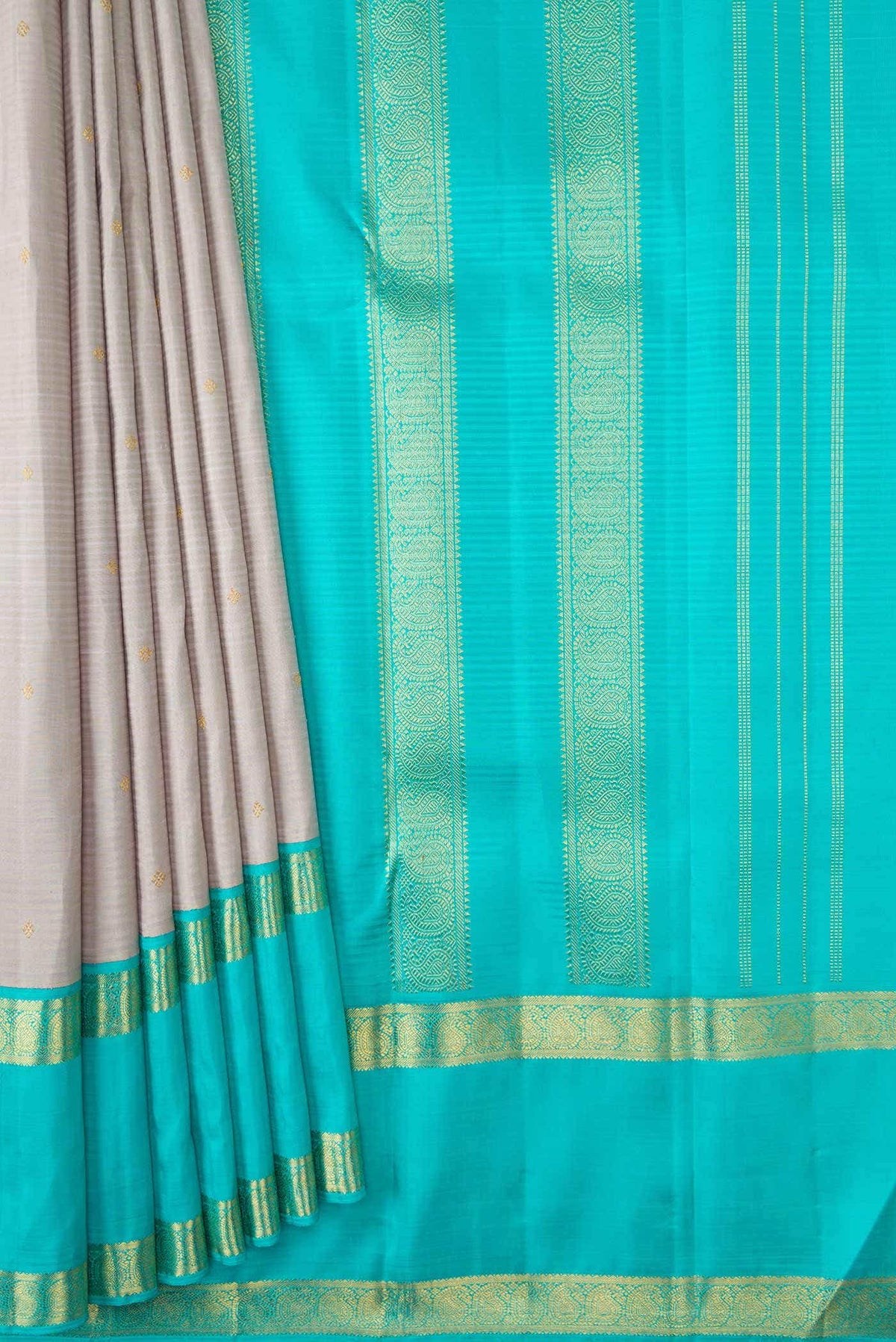 Pure Silk Pure Zari Grey Dual Tone Kanchipuram Saree