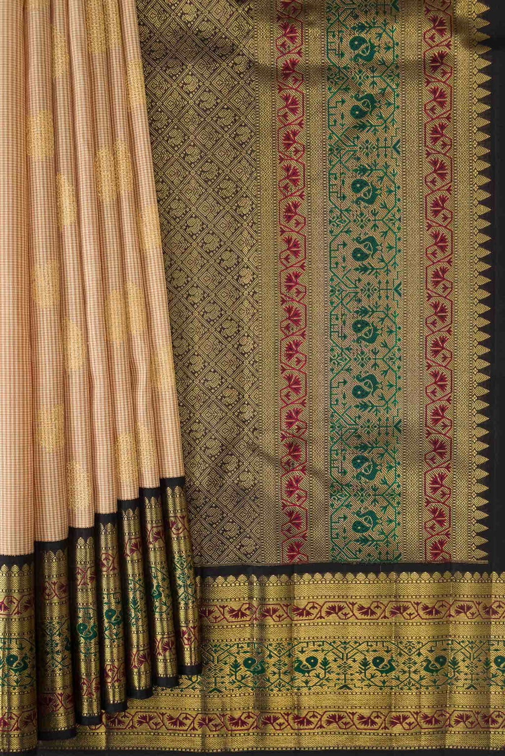 Pure Silk Pure Zari Beige Dual Tone Kanjivaram Saree