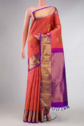 Pure Silk Pure Zari Peach Dual Tone Kanjivaram Saree