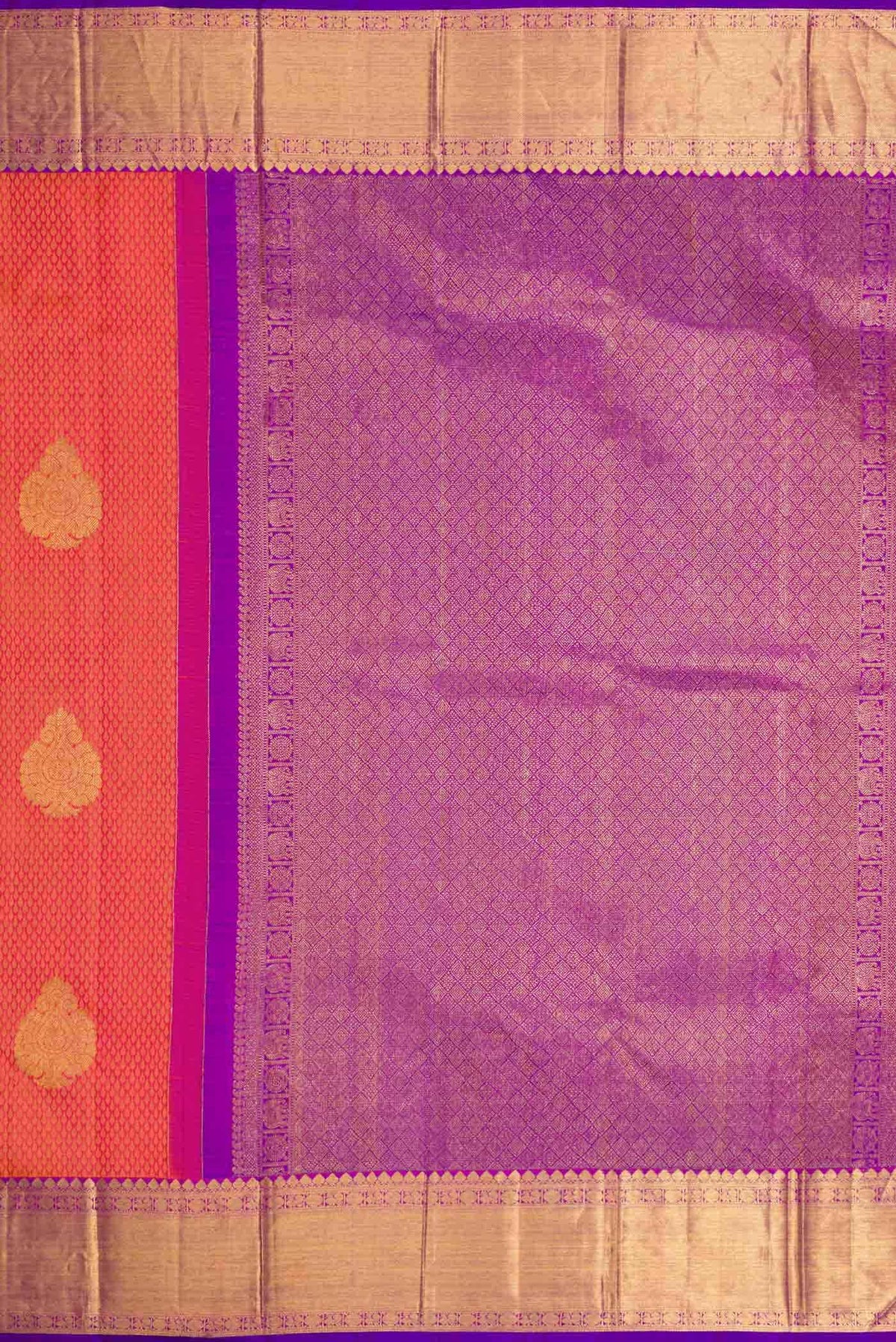 Pure Silk Pure Zari Peach Dual Tone Kanjivaram Saree