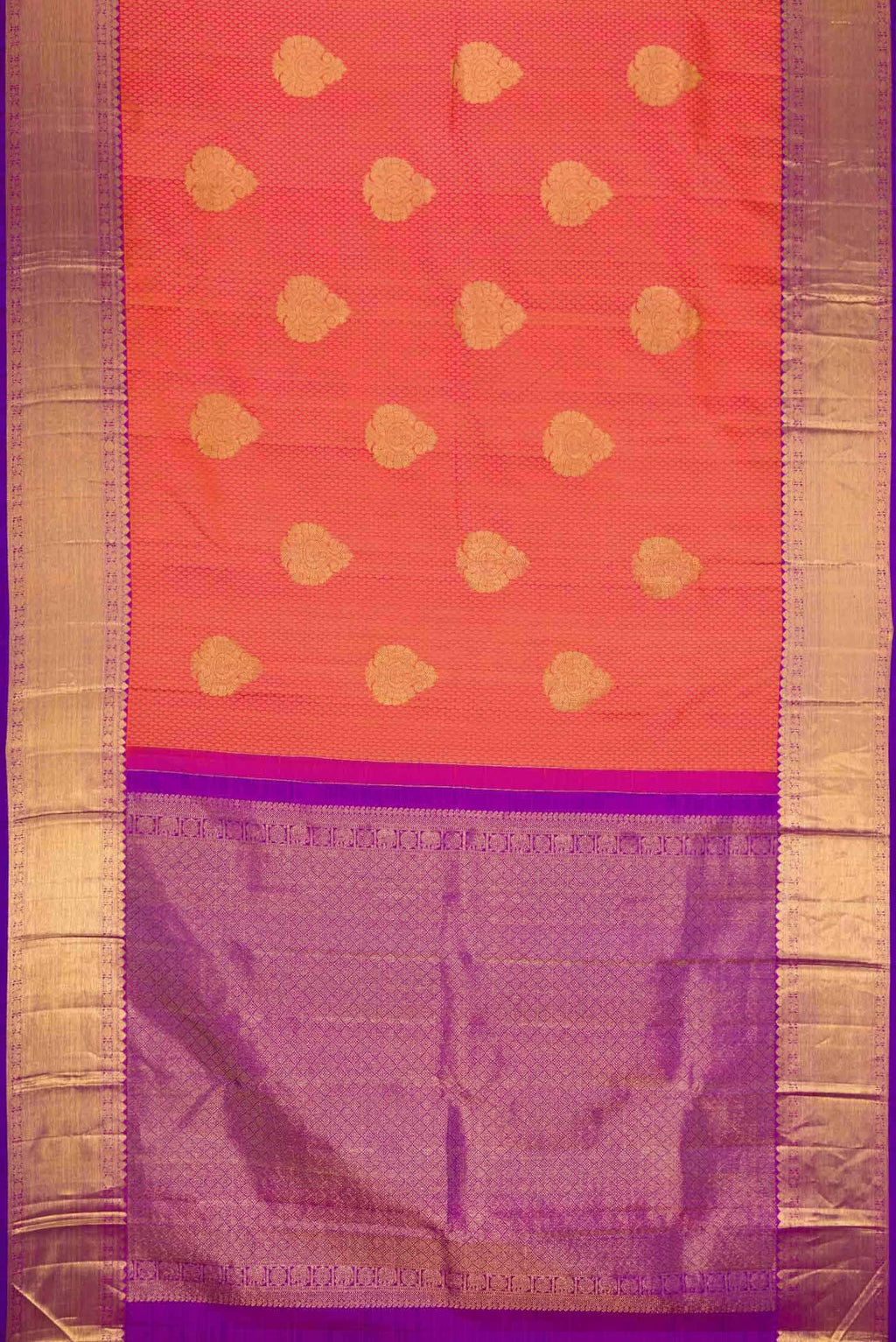 Pure Silk Pure Zari Peach Dual Tone Kanjivaram Saree