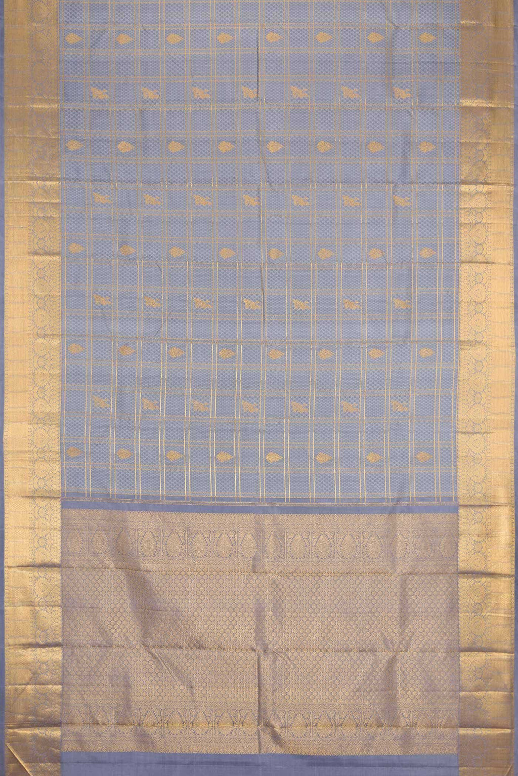 Pure Silk Pure Zari Grey Dual Tone Kanjivaram Saree
