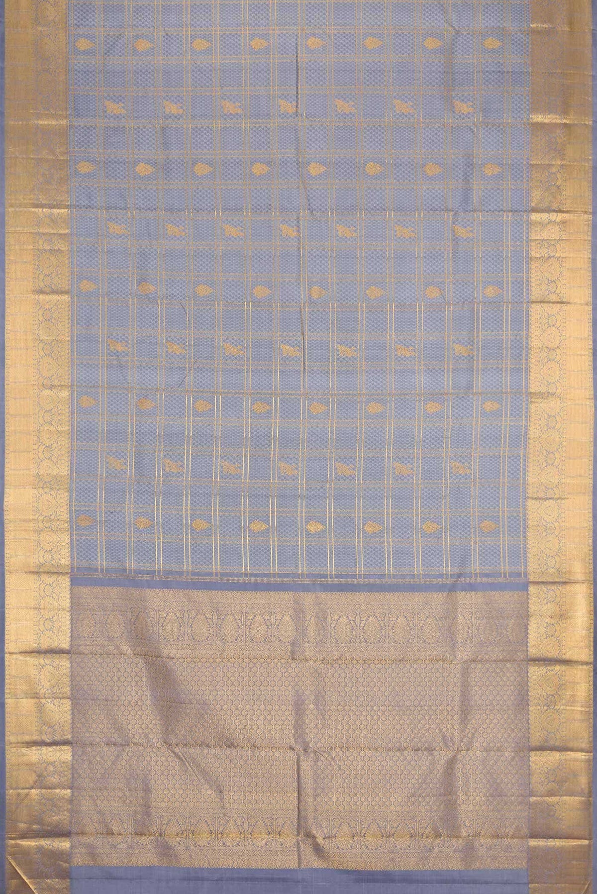 Pure Silk Pure Zari Grey Dual Tone Kanjivaram Saree