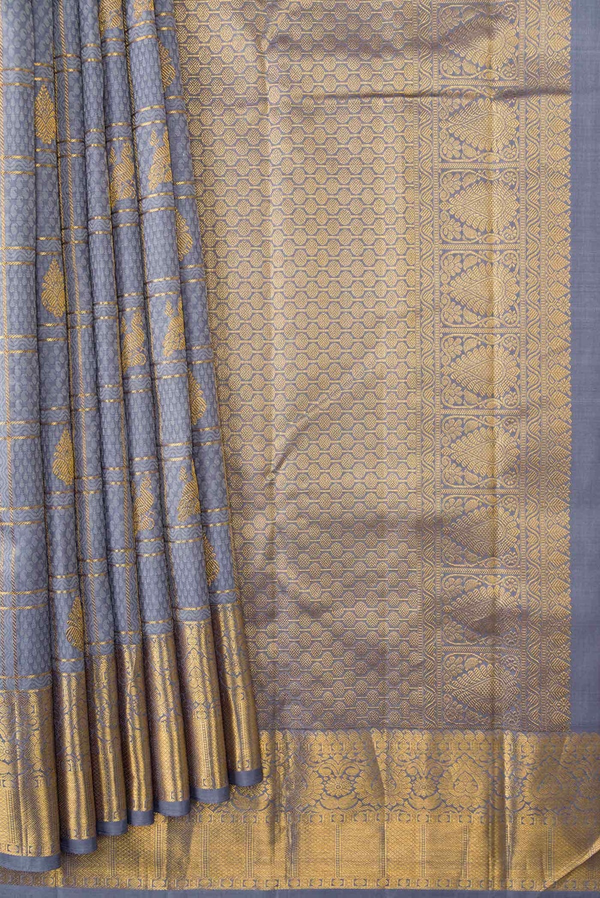 Pure Silk Pure Zari Grey Dual Tone Kanjivaram Saree
