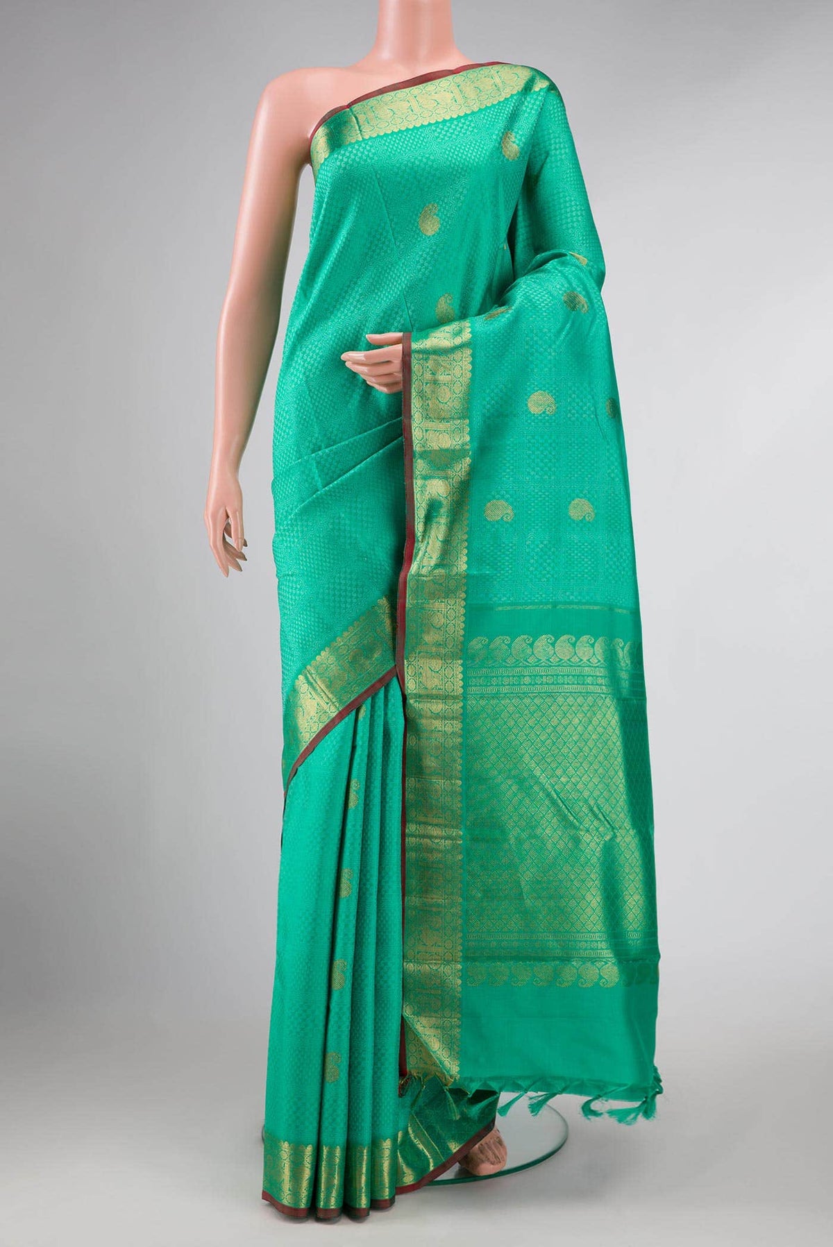 Pure Silk Pure Zari Sea Green Dual Tone Kanchipuram Saree