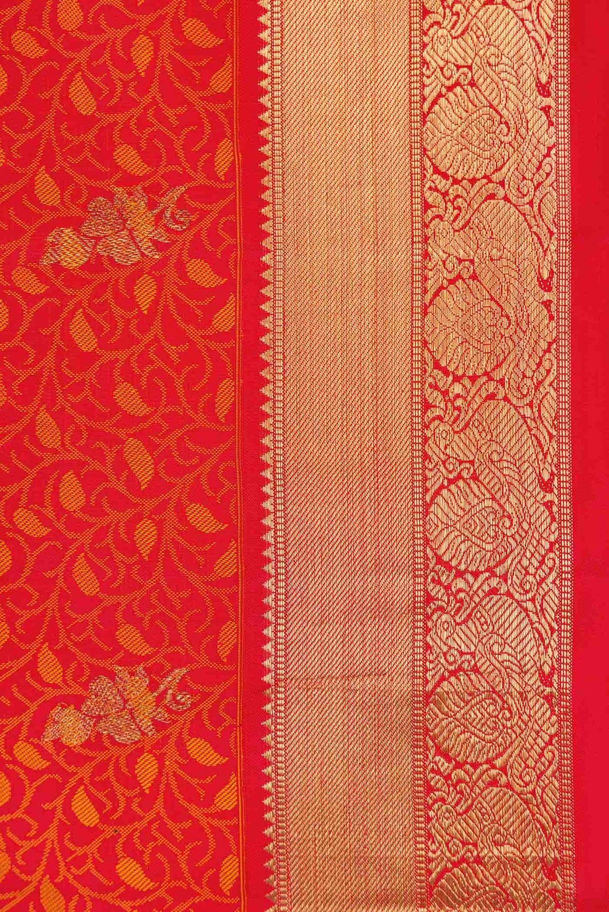 Pure Silk Pure Zari Orange Dual Tone Kanchipuram Saree