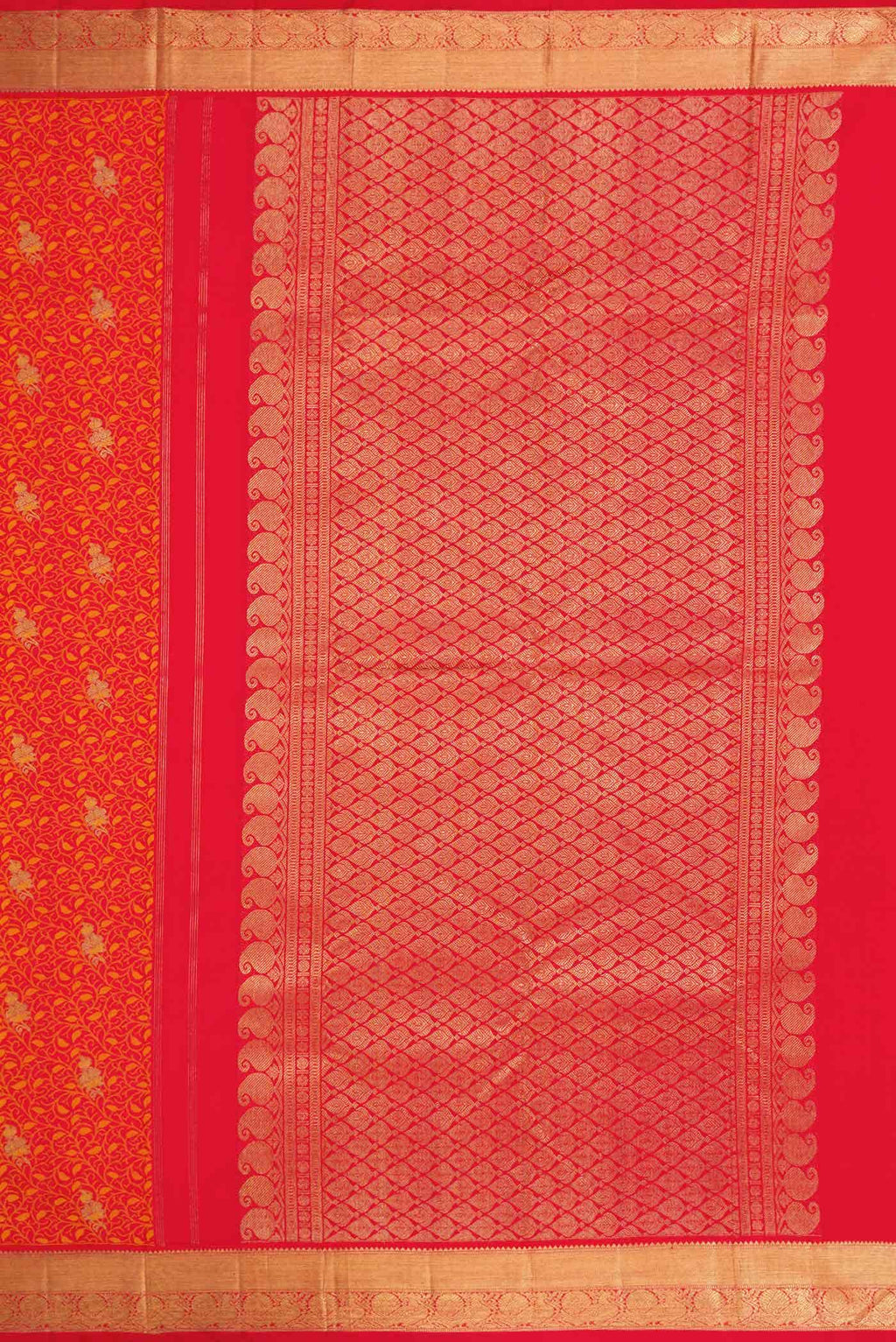Pure Silk Pure Zari Orange Dual Tone Kanchipuram Saree