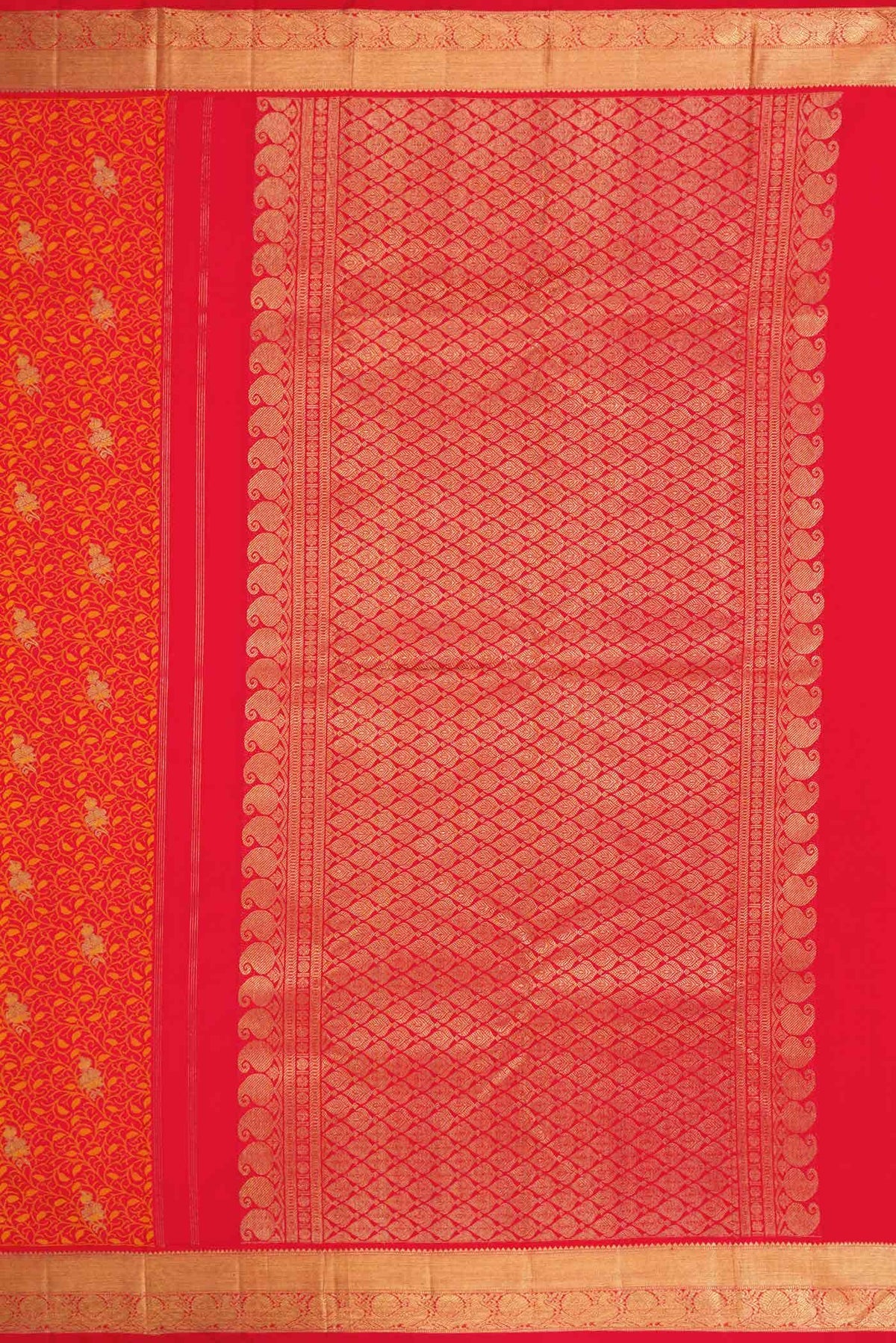 Pure Silk Pure Zari Orange Dual Tone Kanchipuram Saree