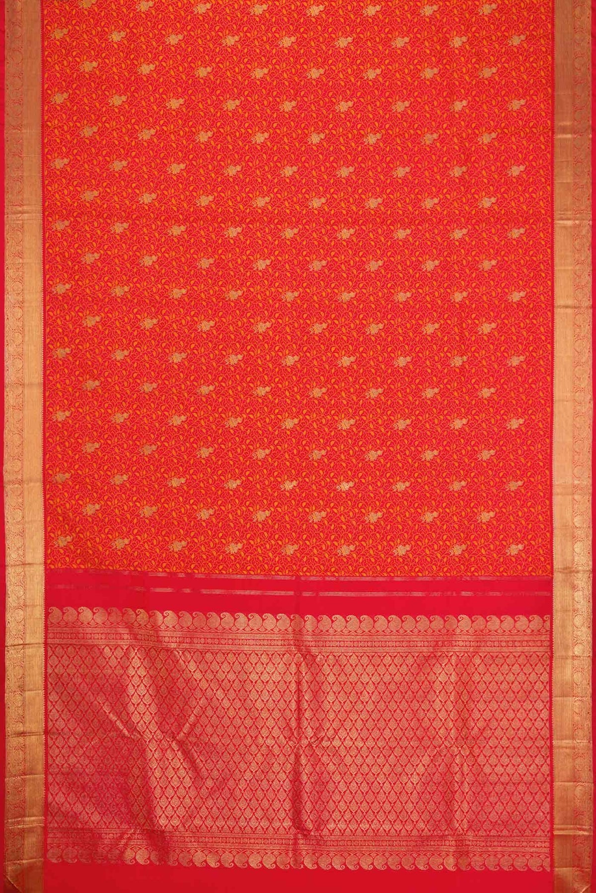 Pure Silk Pure Zari Orange Dual Tone Kanchipuram Saree