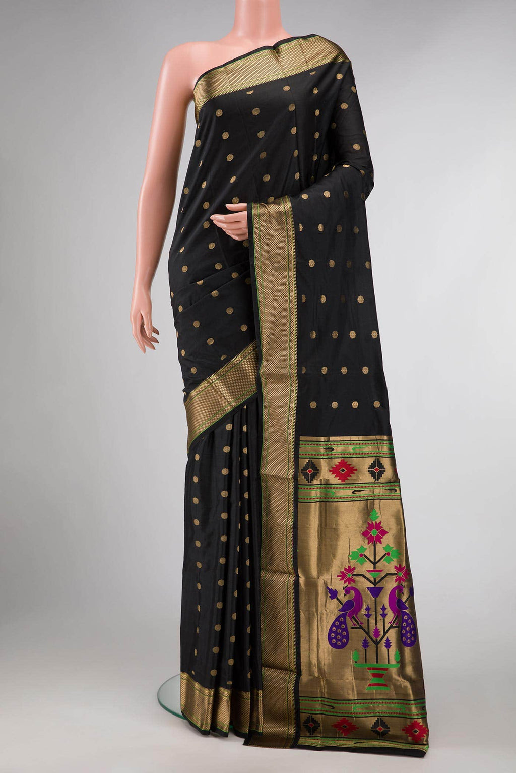 Black Dual Tone Blended Paithani Silk Saree