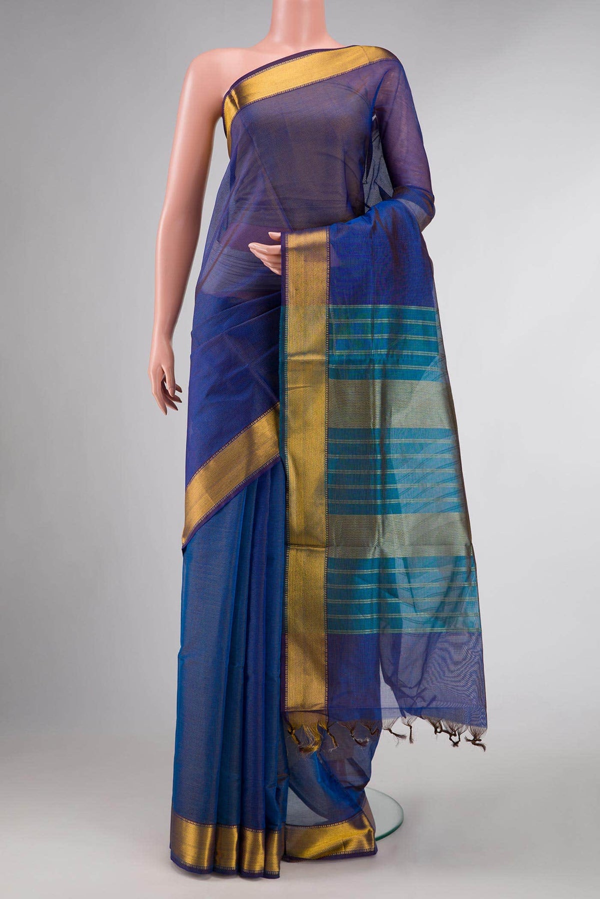 Blue Dual Tone Silk Cotton Saree