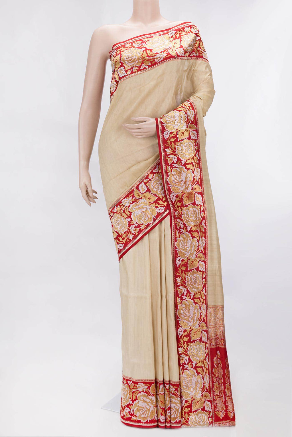 Beige Dual Tone Tussar Silk Saree