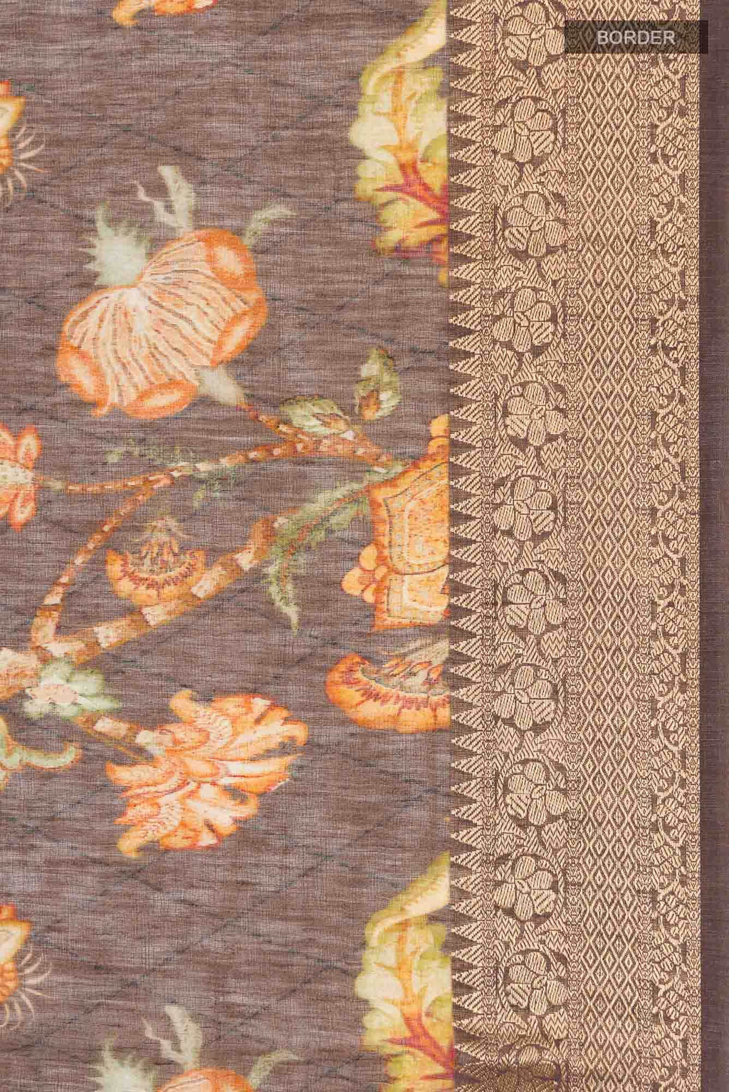 Brown Linen Cotton Saree