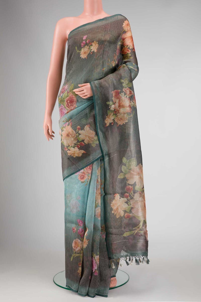 Grey Dual Tone Organza Silk Saree