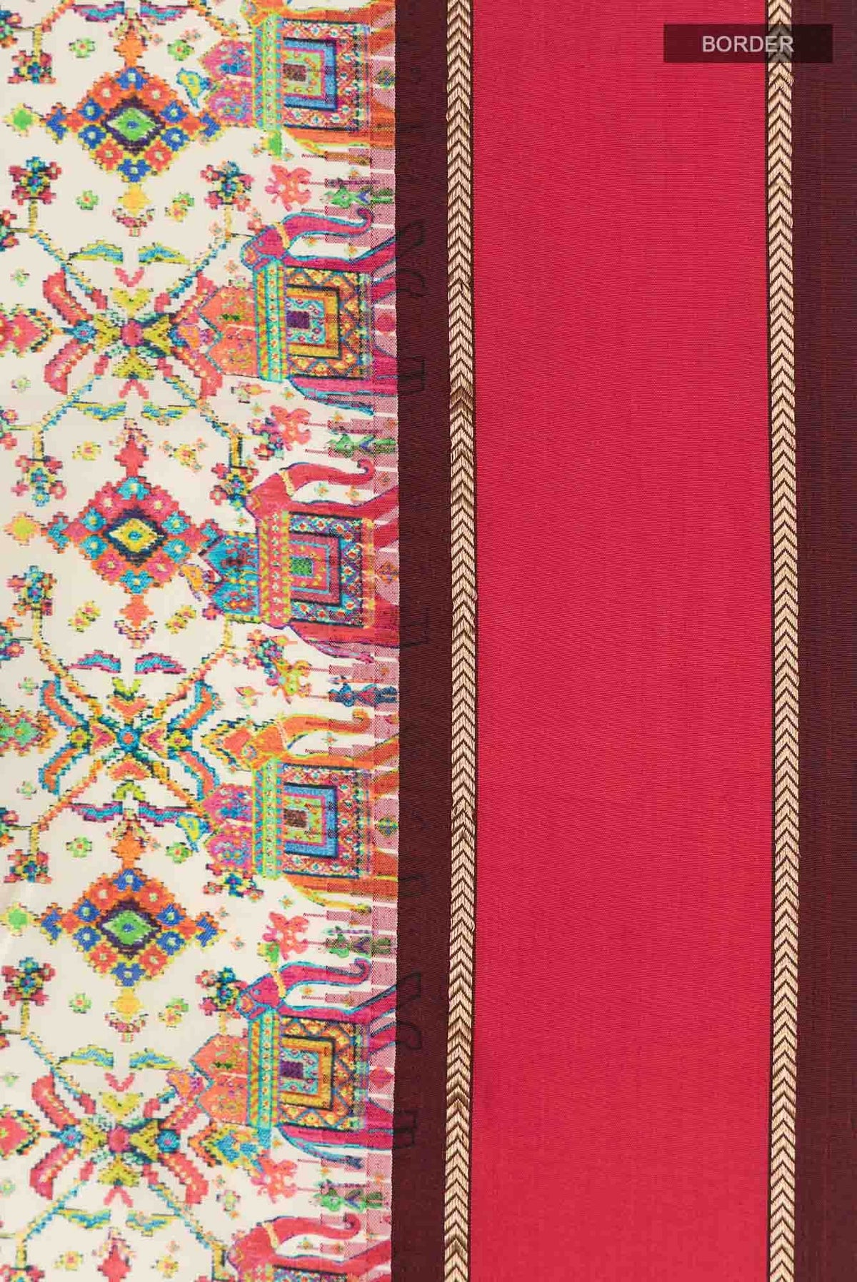 Cream Printed Silk Saree