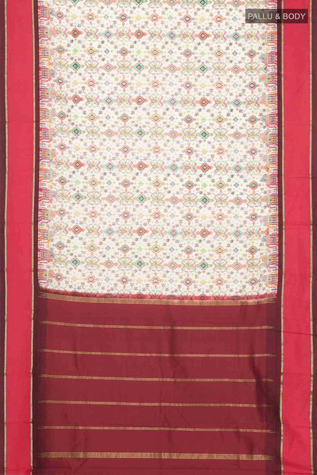 Cream Printed Silk Saree