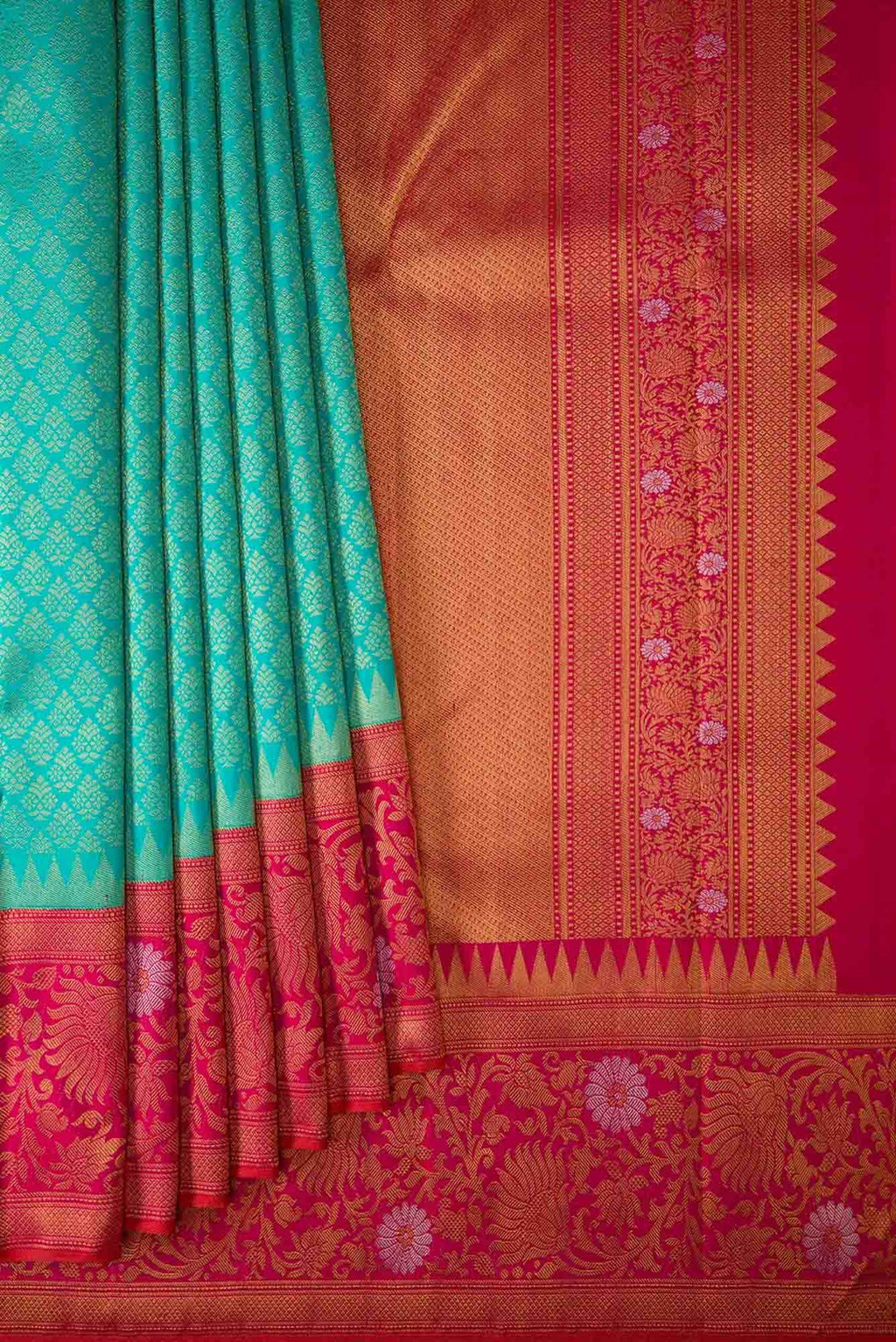 Pure Silk Pure Zari Sea Green Dual Tone Kanjivaram Saree
