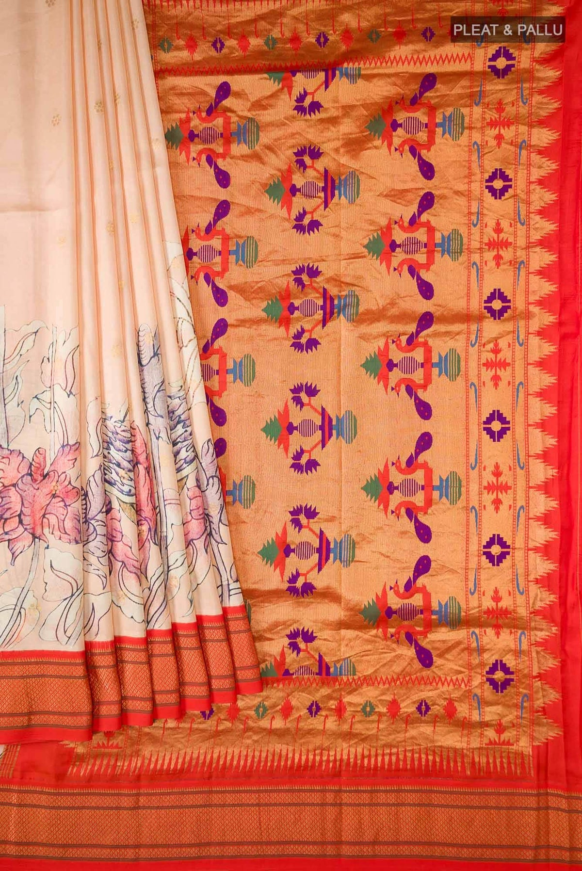 Peach Printed Silk Saree