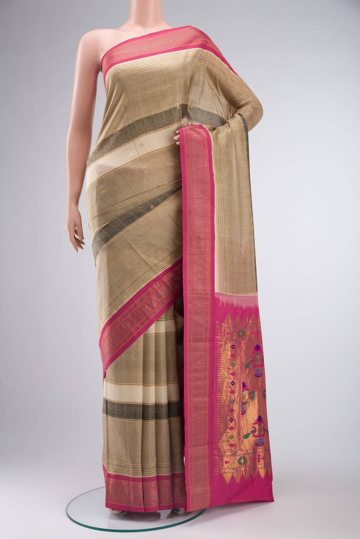 Beige Printed Silk Saree