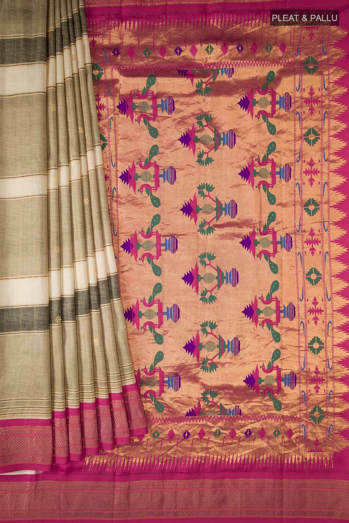 Beige Printed Silk Saree