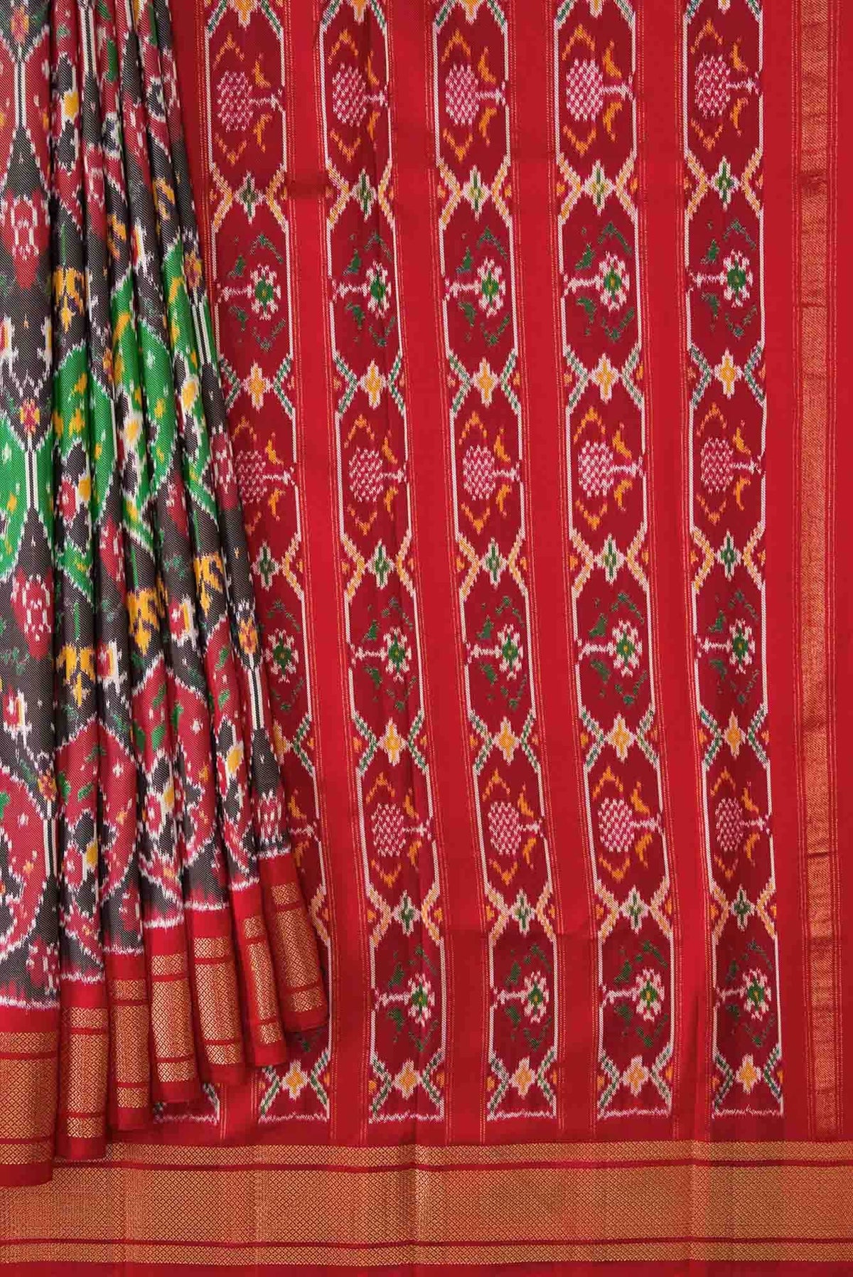 Pure Silk Pure Zari Maroon and Brown Dual Tone Double Ikat Saree
