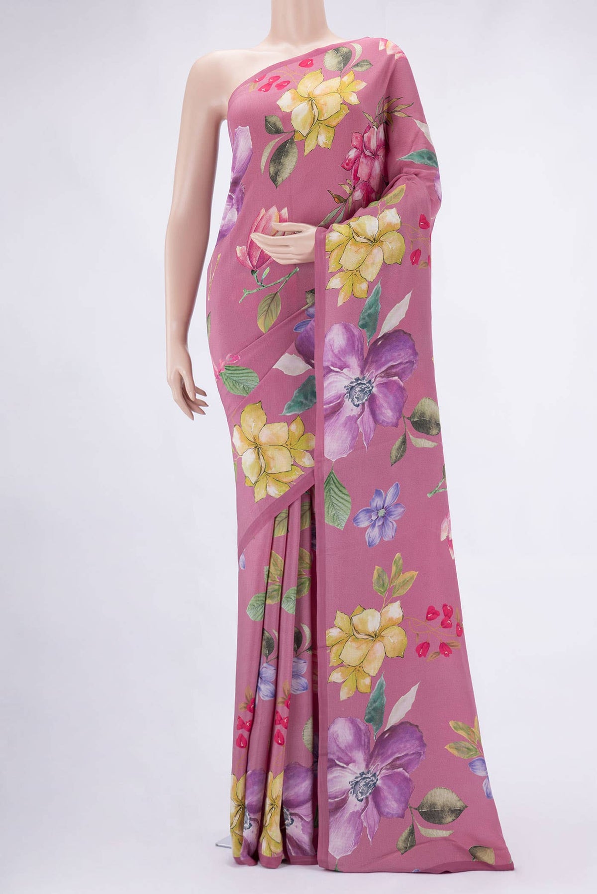 Pink Mysore Crepe Saree