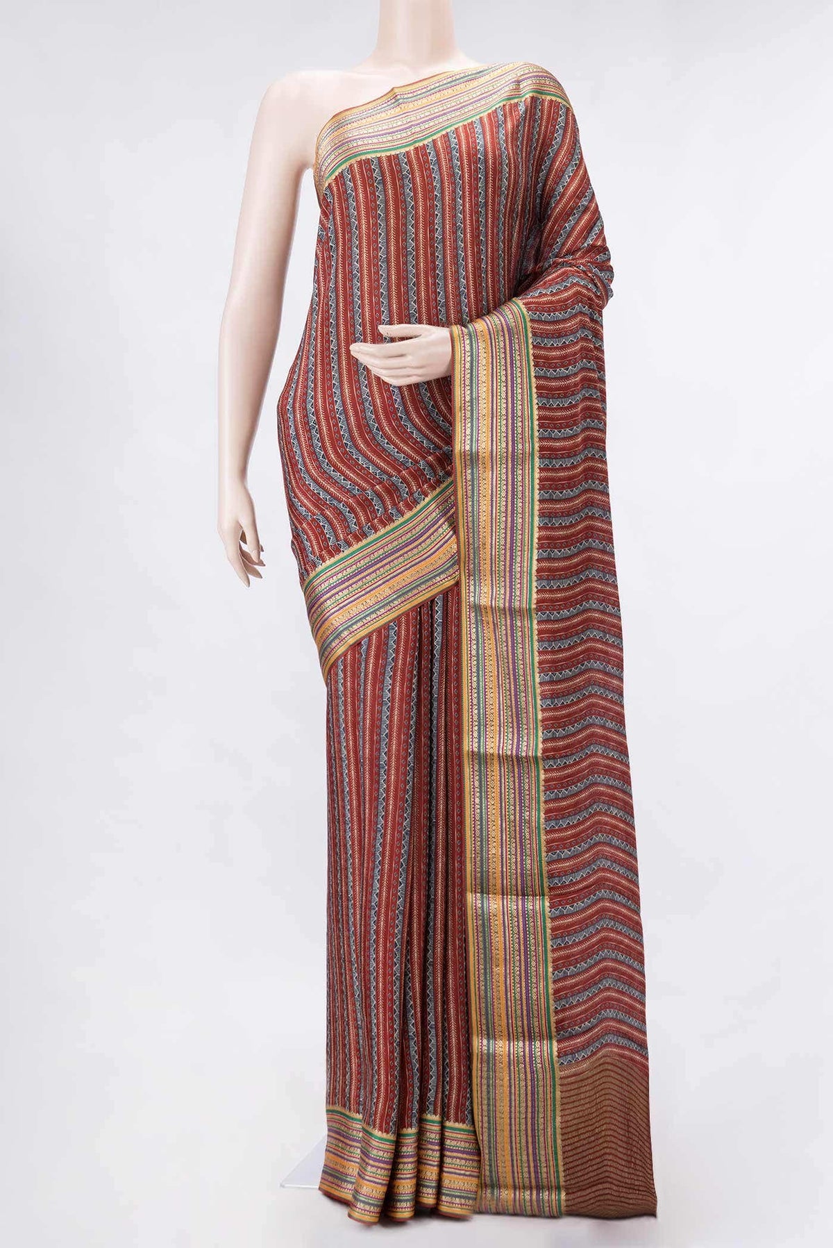 Brown Mysore Crepe Saree