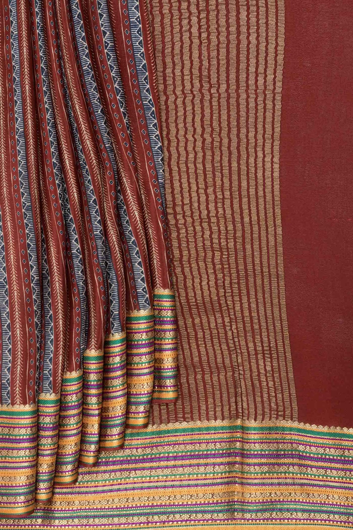 Brown Mysore Crepe Saree