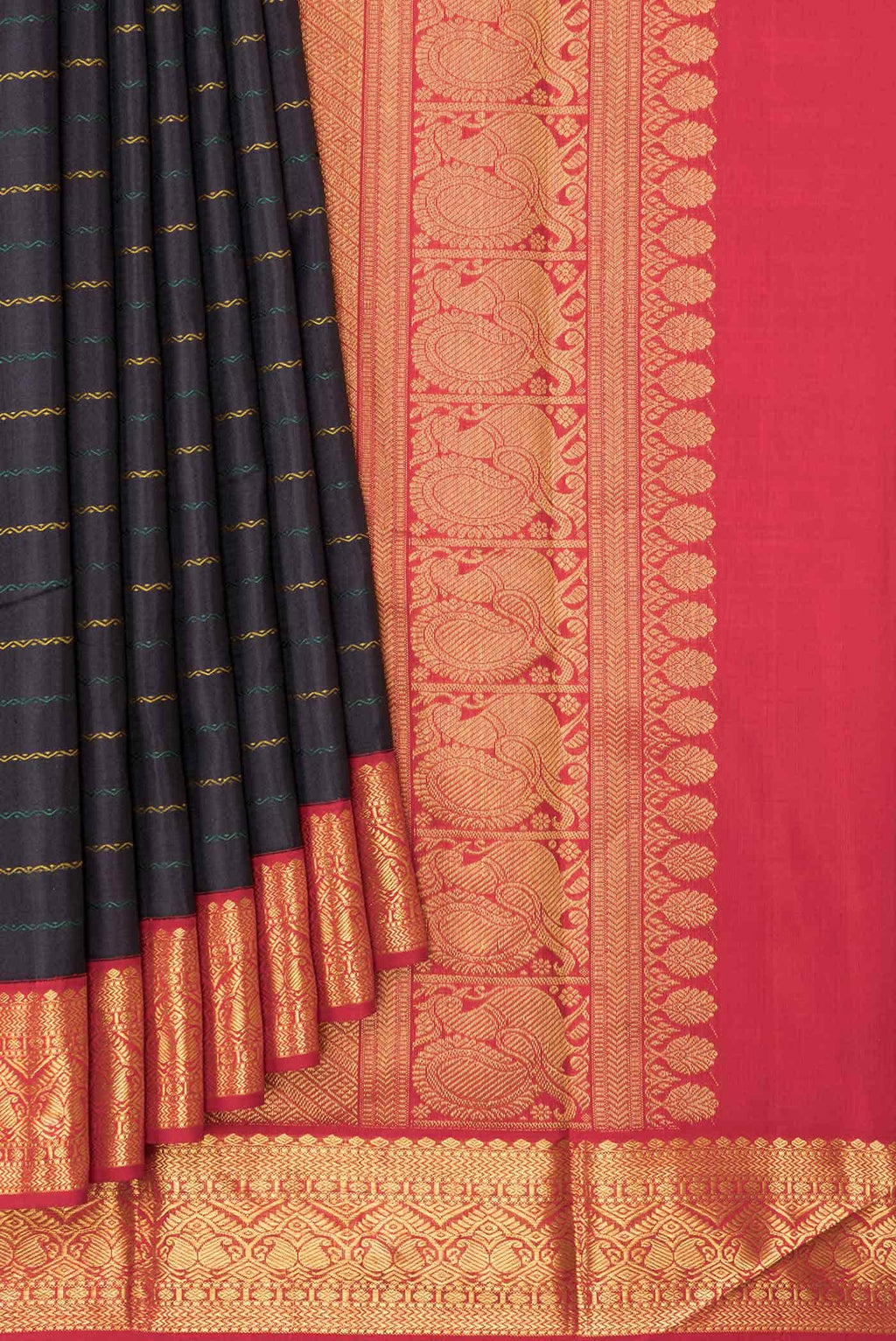 Pure Silk Pure Zari Black Dual Tone Kanjivaram Saree