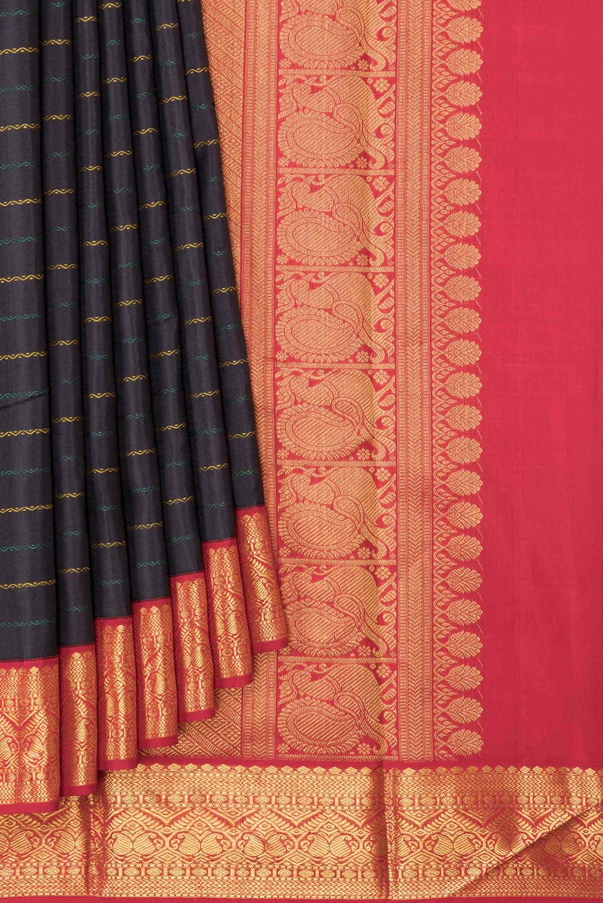 Pure Silk Pure Zari Black Dual Tone Kanjivaram Saree