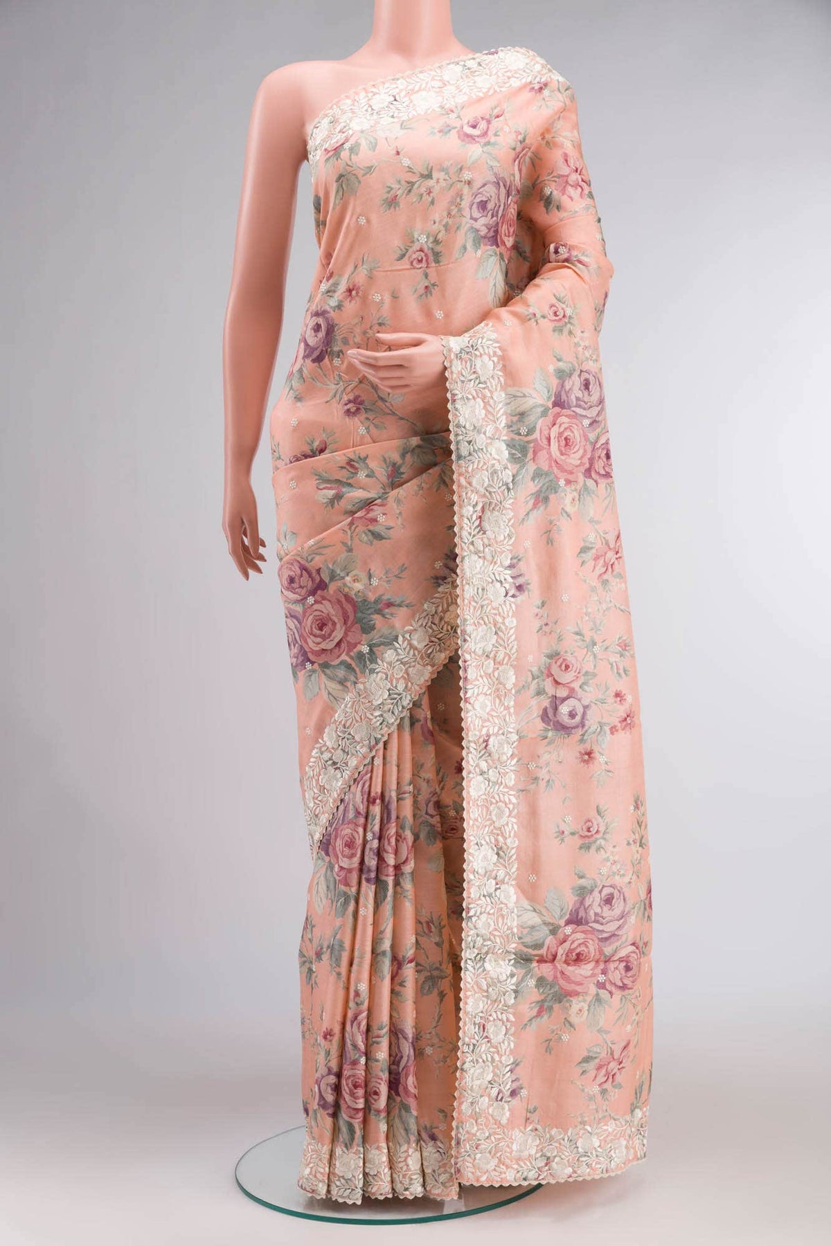 Peach Bhagalpuri Tussar Silk Saree