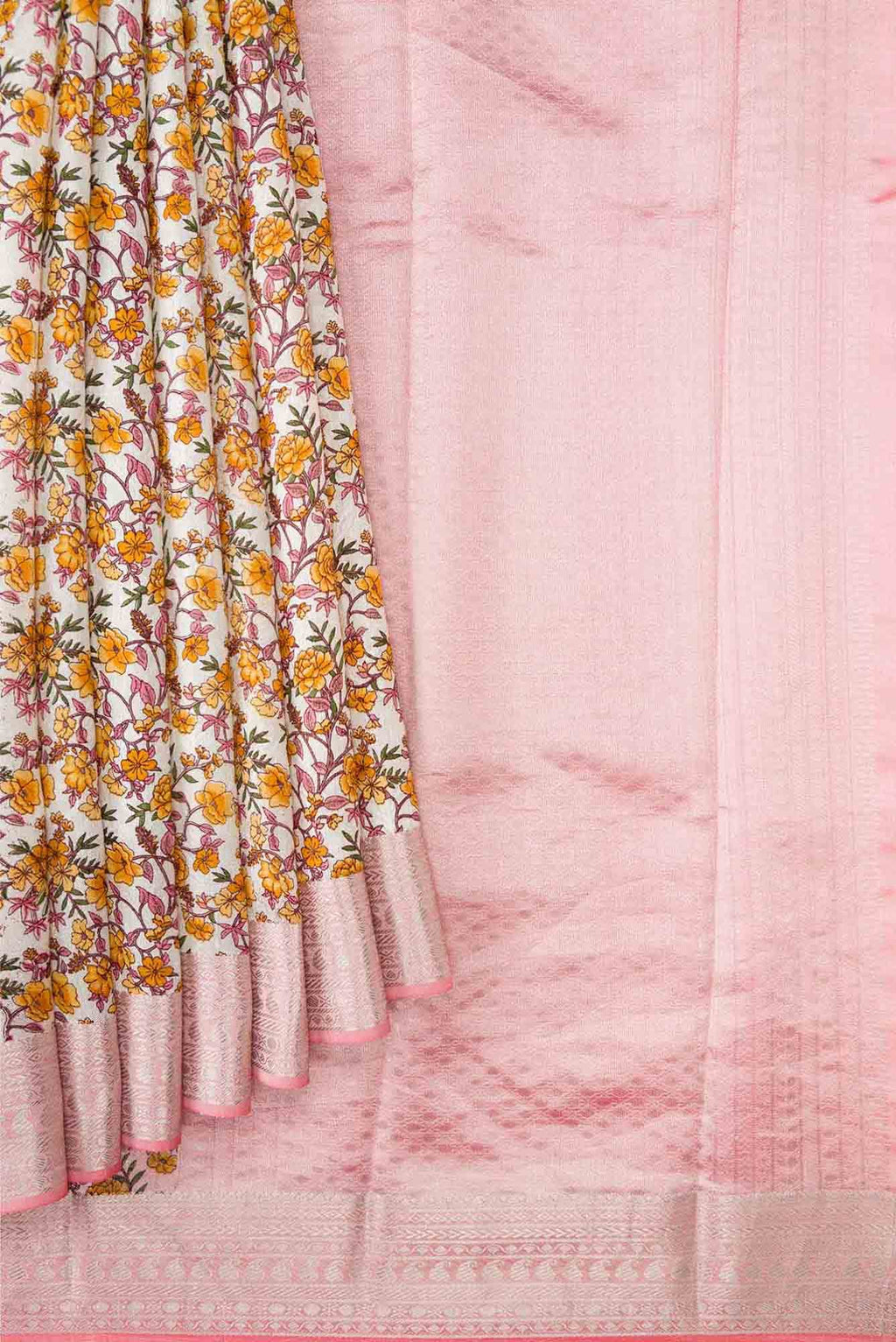 Off White Dual Tone Printed Silk Saree