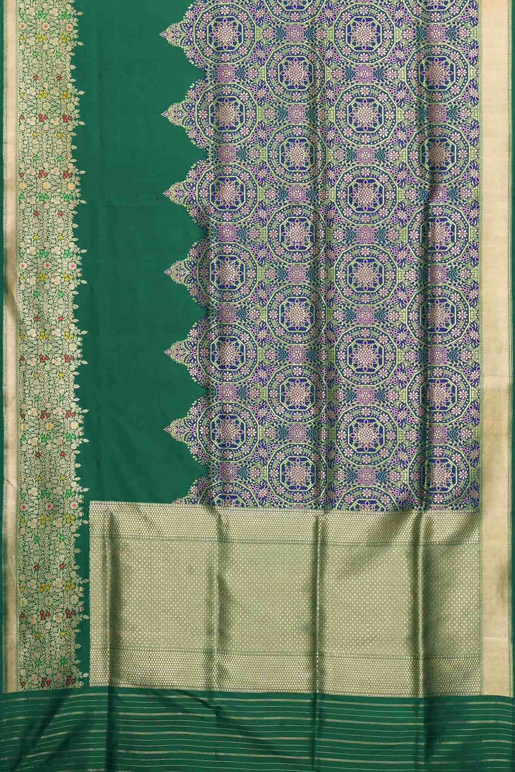 Pure Silk Pure Zari Green Dual Tone Banarasi Saree