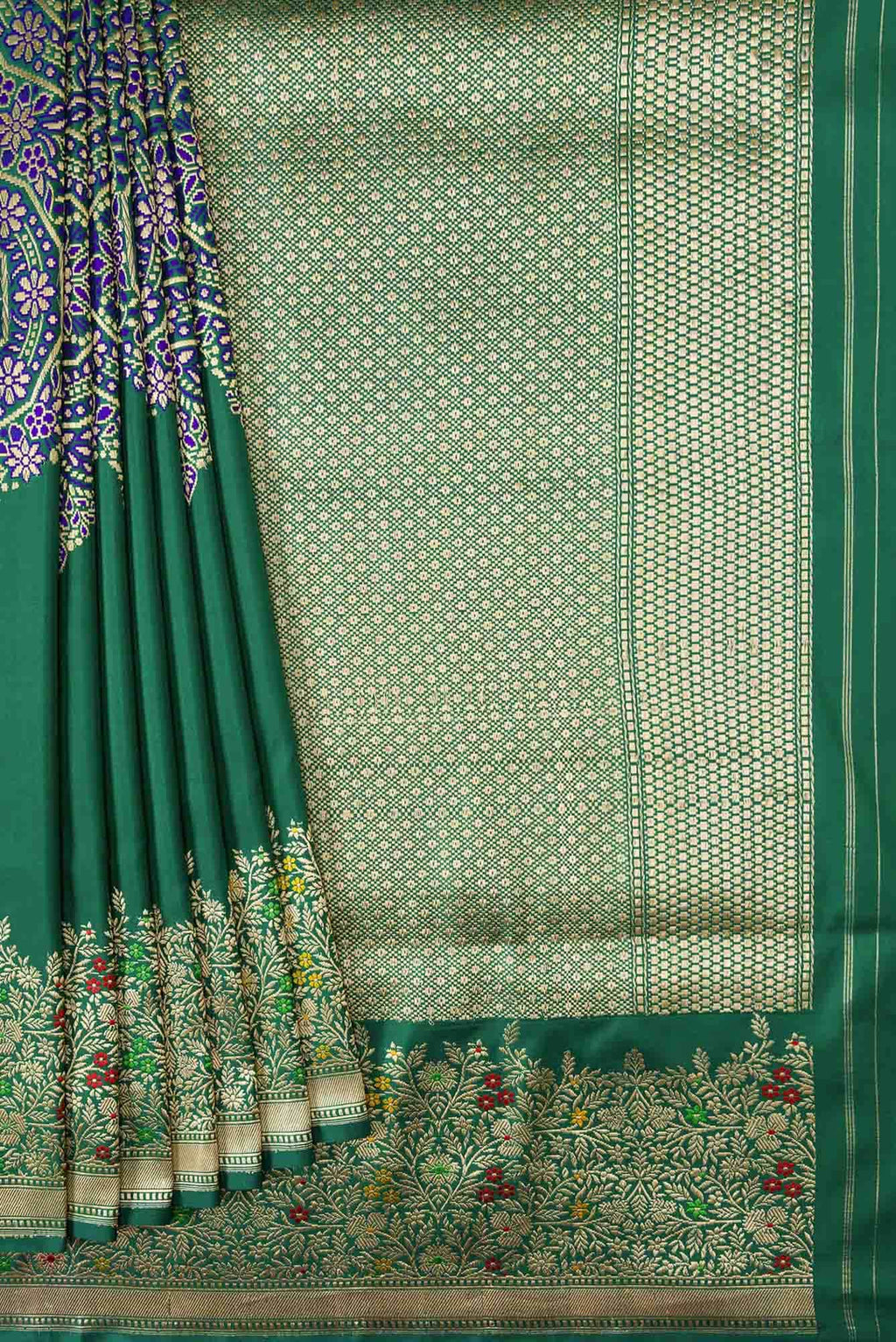 Pure Silk Pure Zari Green Dual Tone Banarasi Saree