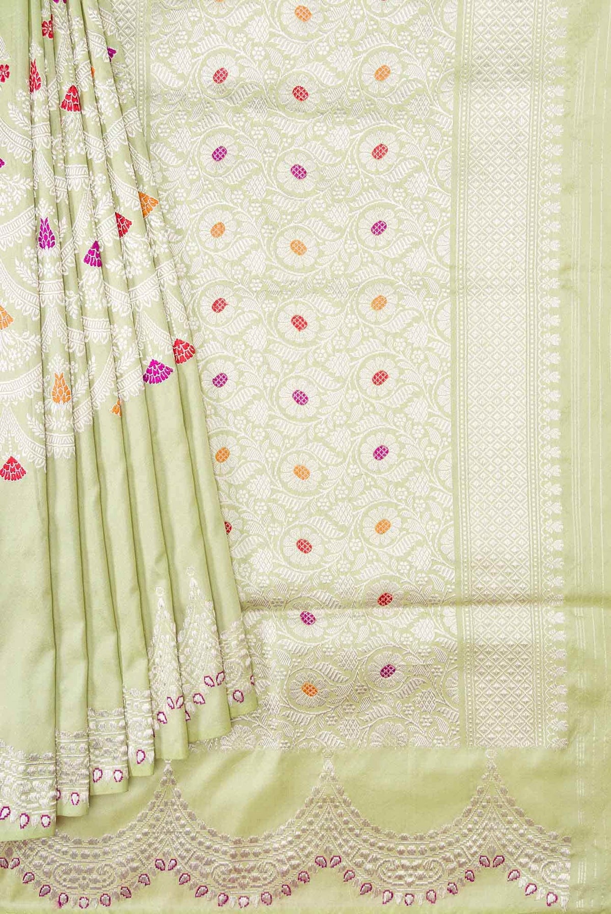 Pista Green Dual Tone Banarasi Silk Saree