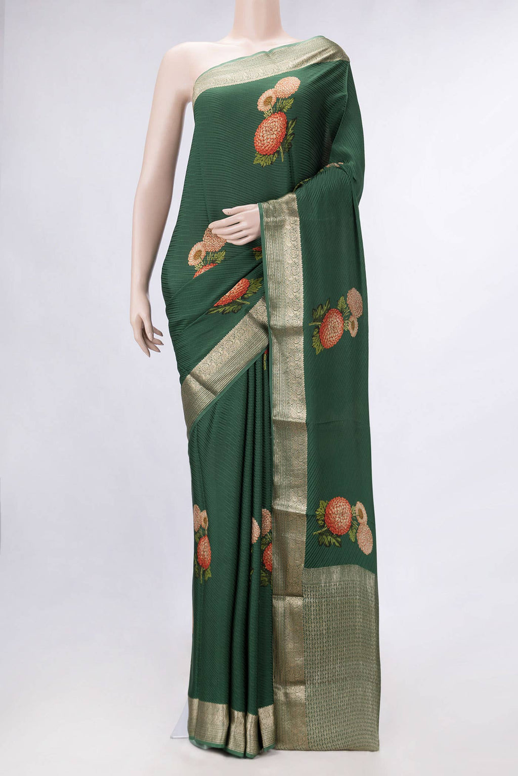Bottle Green Mysore Crepe Saree