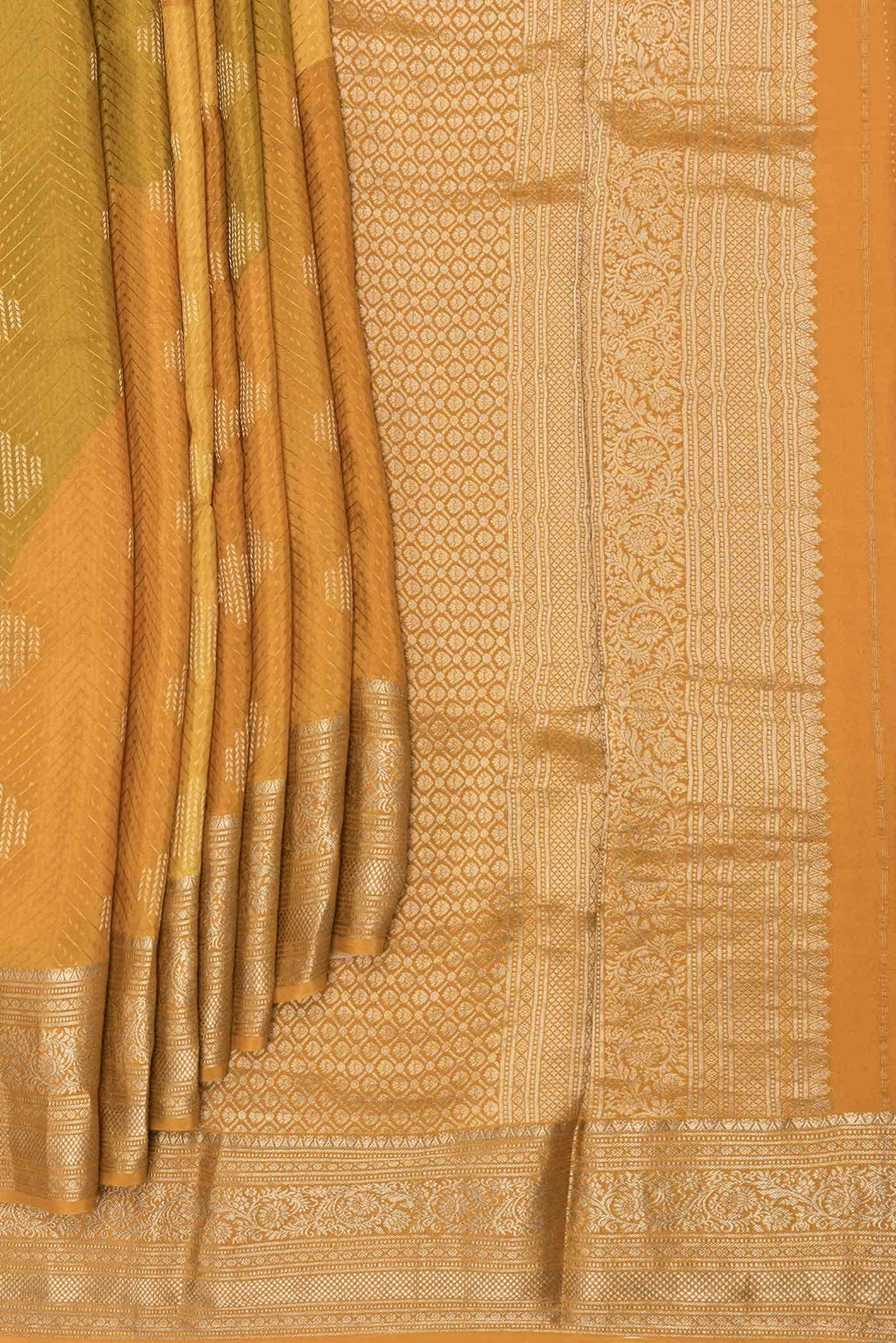 Mustard Dual Tone Mysore Crepe Saree
