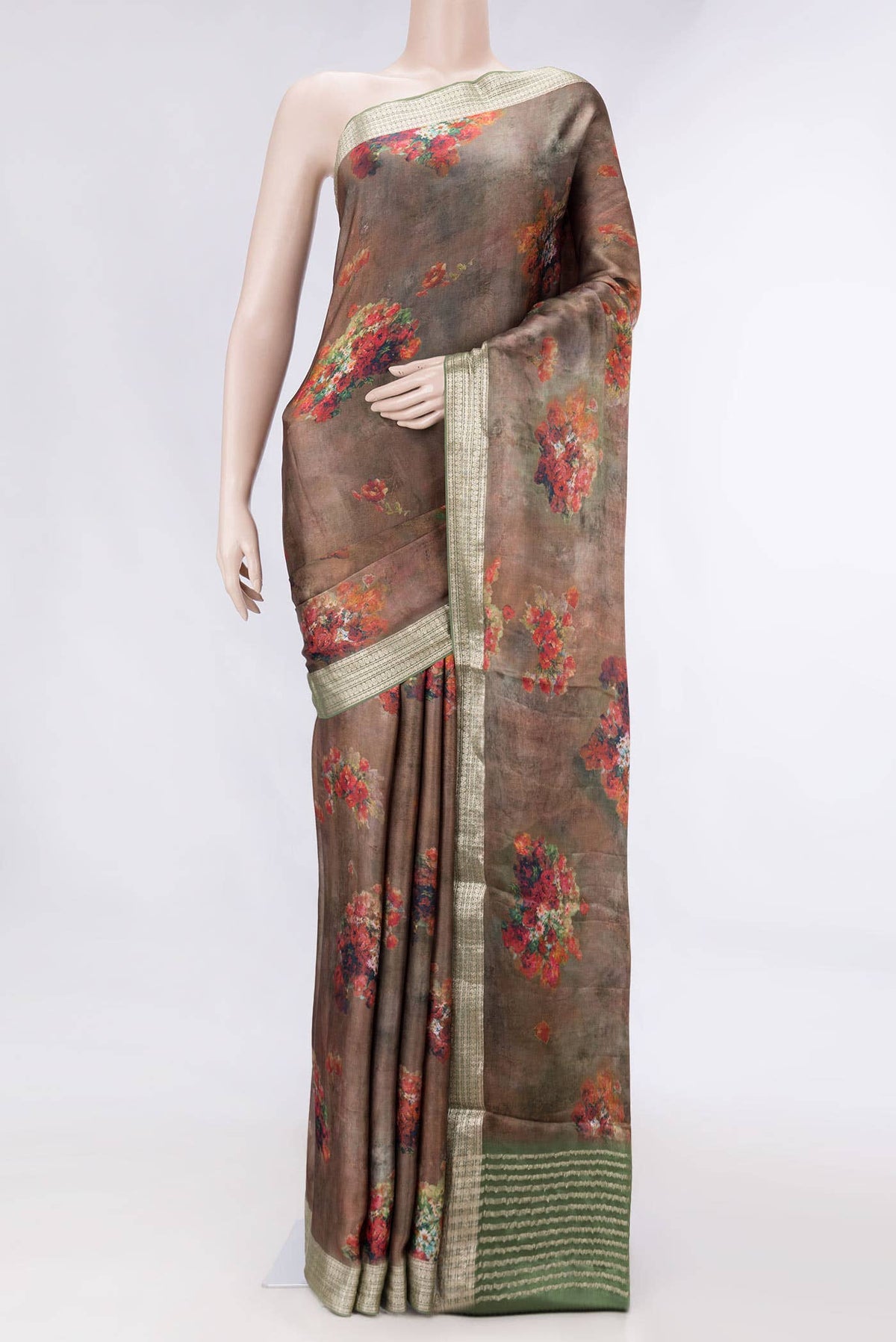Brown Dual Tone Mysore Crepe Saree
