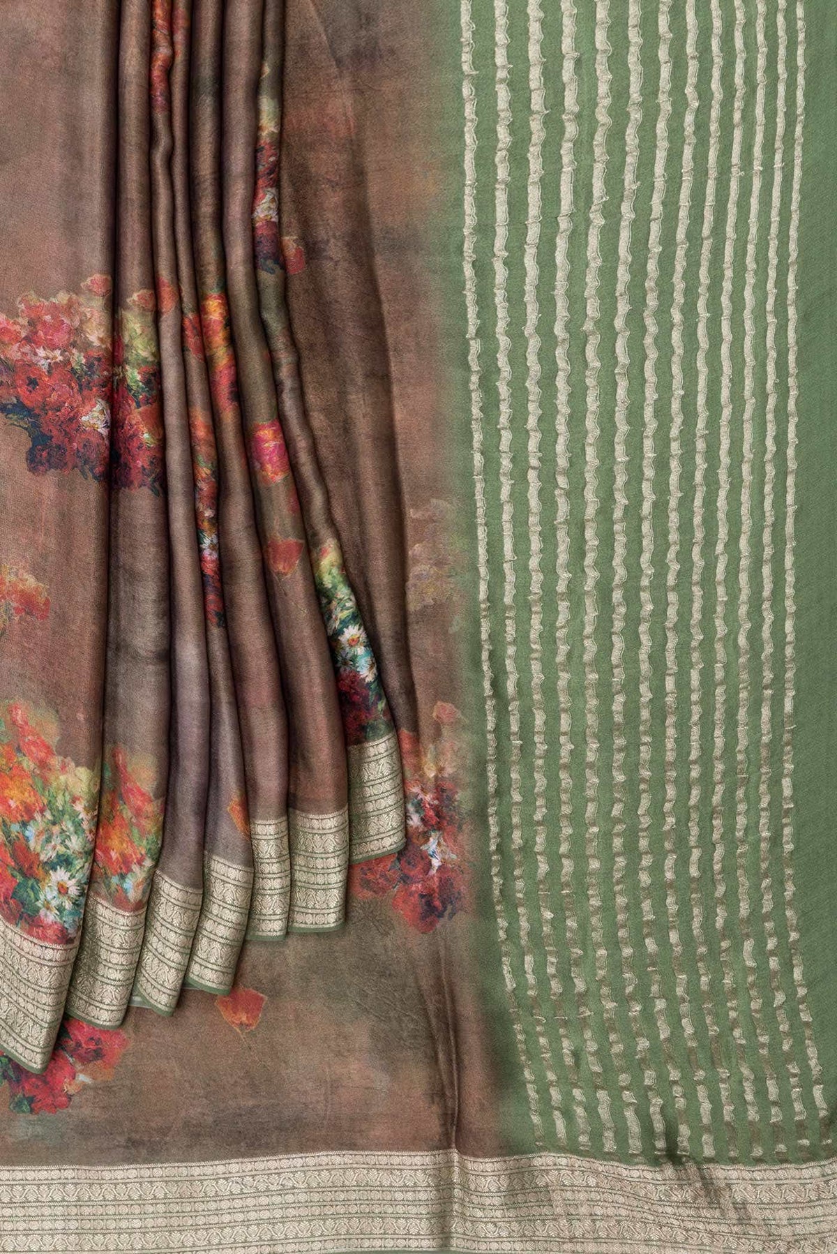 Brown Dual Tone Mysore Crepe Saree