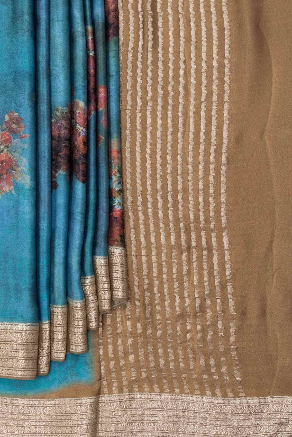 Blue Dual Tone Mysore Crepe Saree