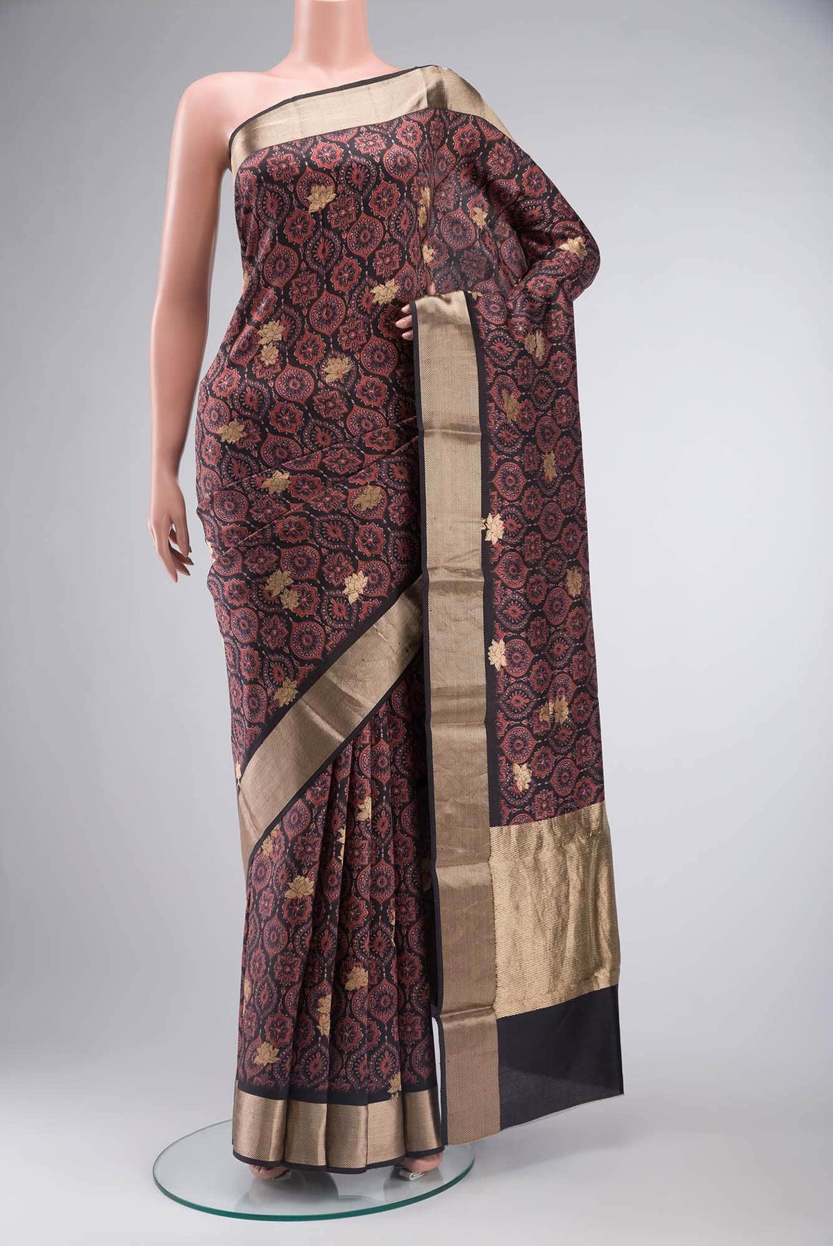 Black Printed Silk Saree