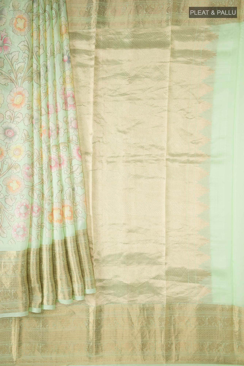 Mint Green Printed Silk Saree