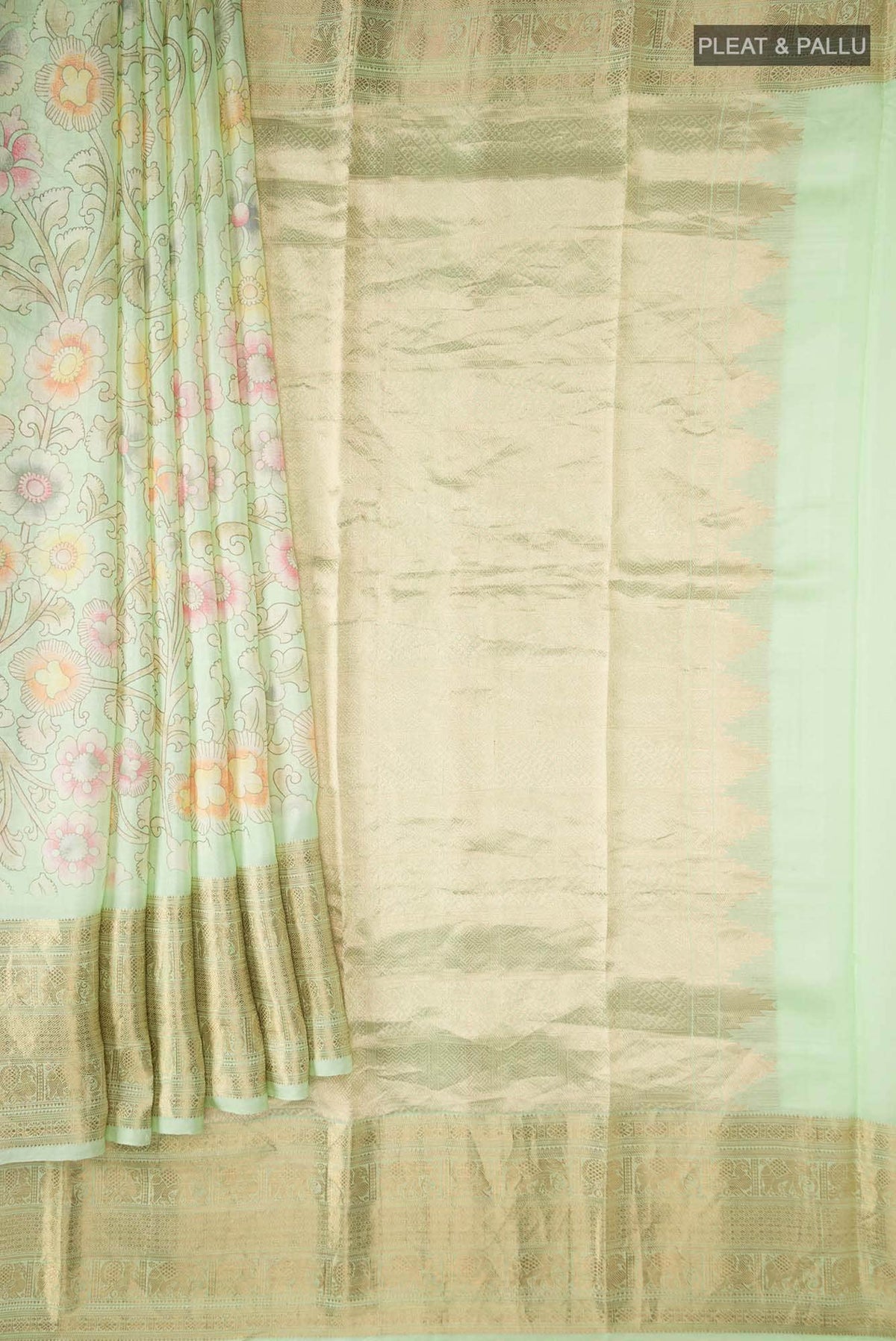 Mint Green Printed Silk Saree